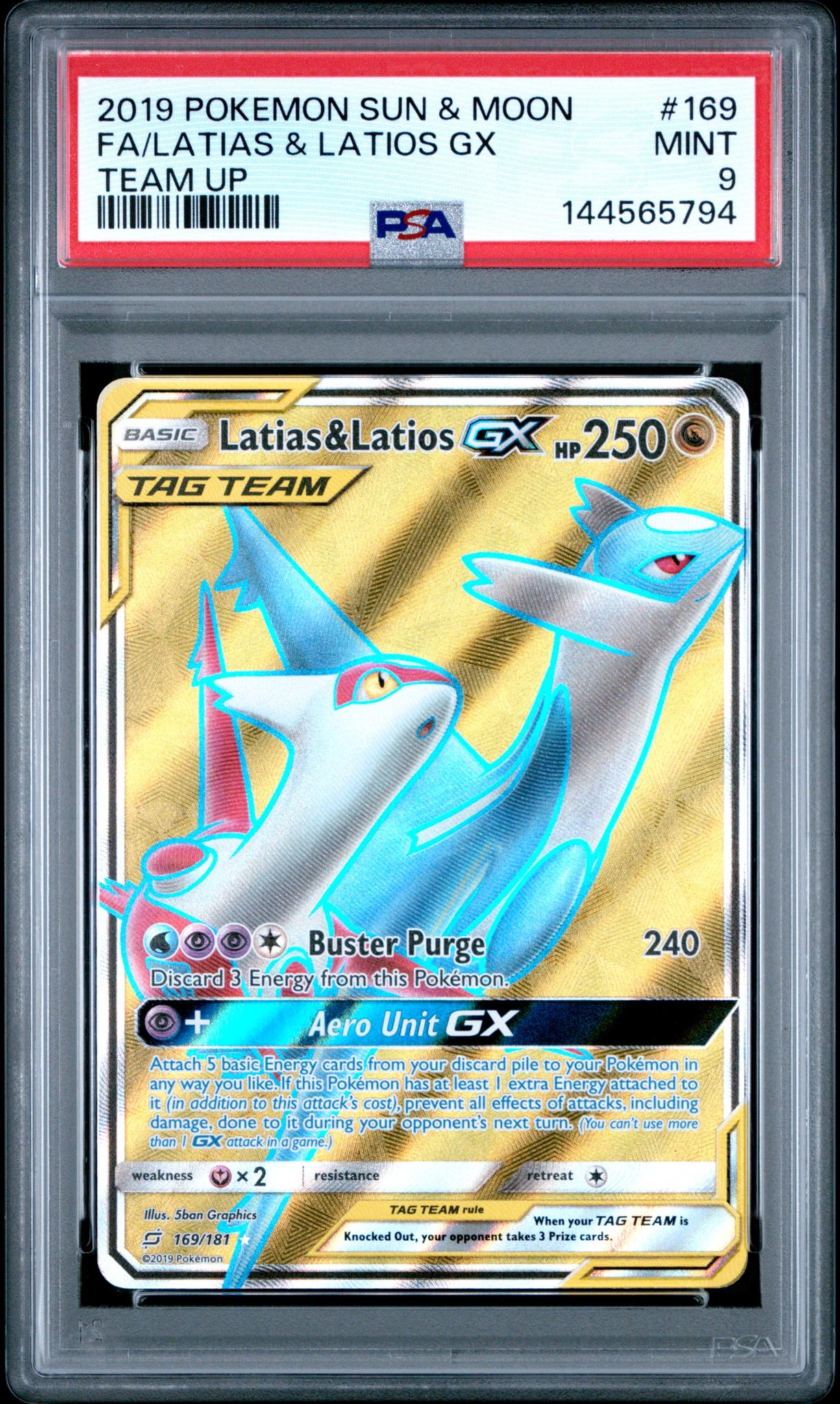 2019 Pokemon Sun and Moon Team Up Latias/Latios Gx #169 PSA 9