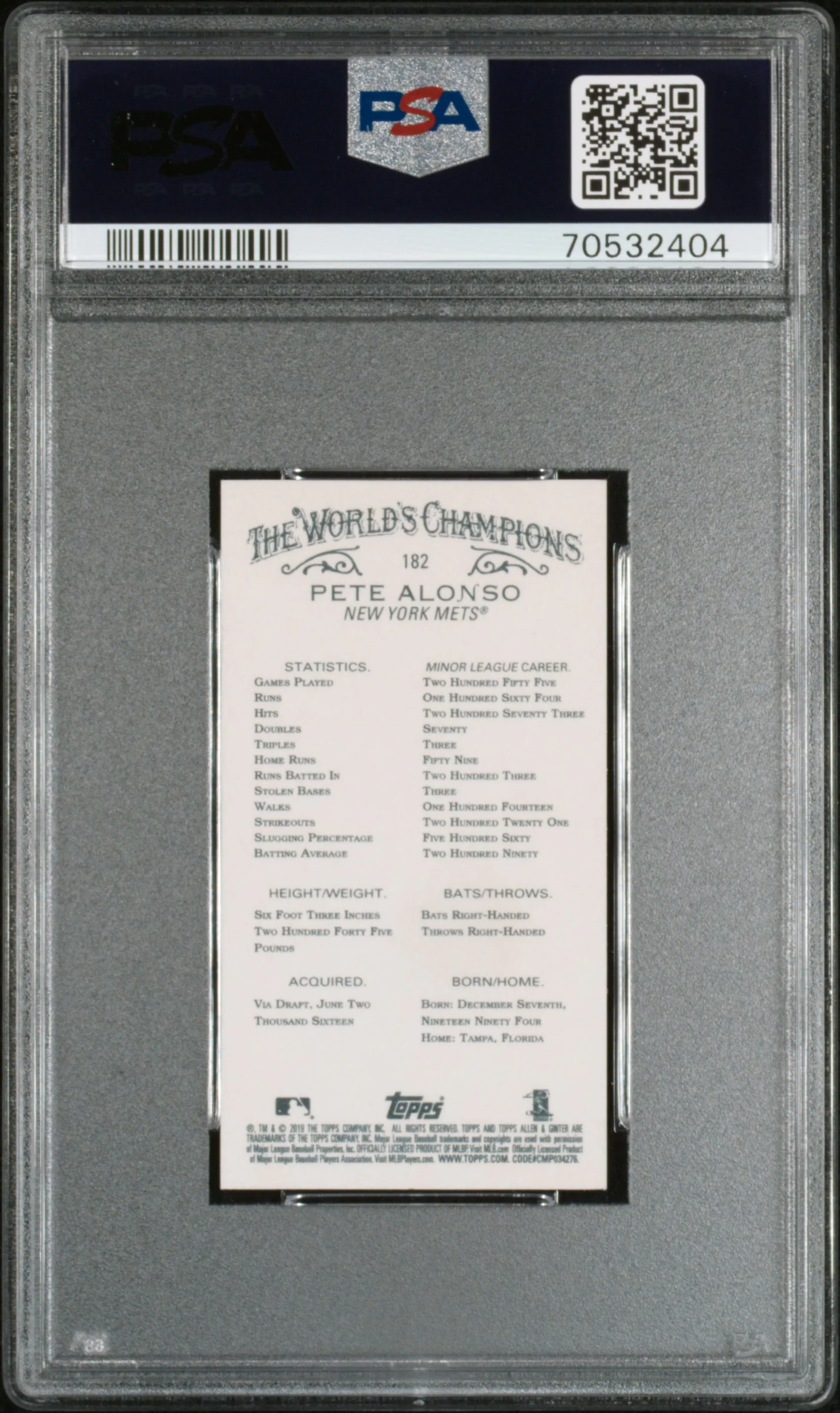 2019 Topps Allen and Ginter X Mini Pete Alonso #182 PSA 9 - Image 2