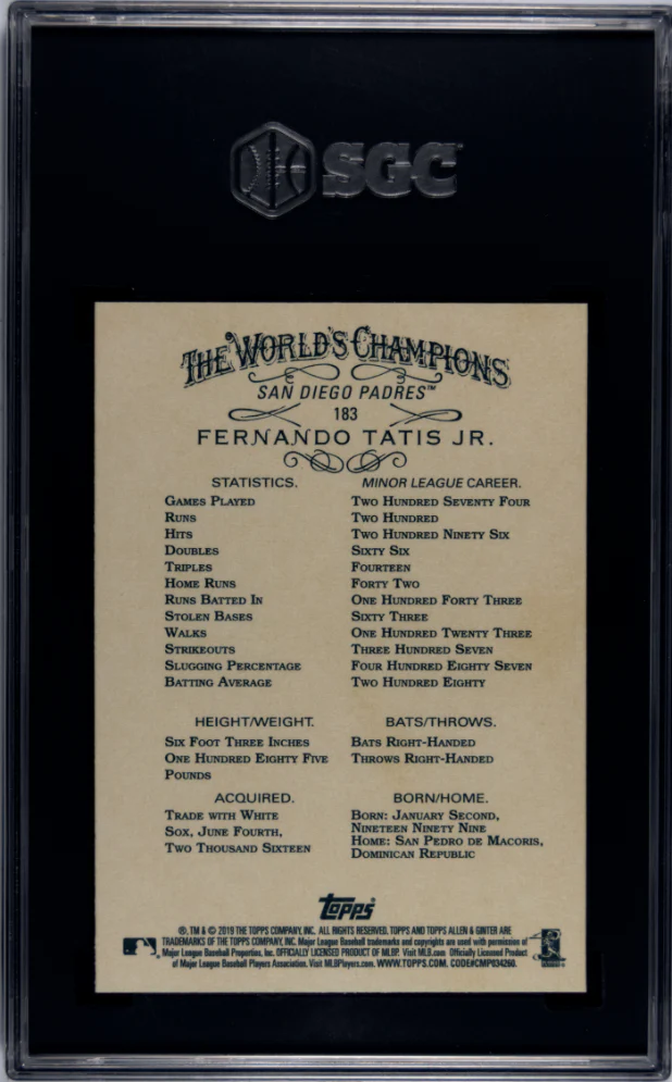2019 Topps Allen & Ginter #183 Fernando Tatis Jr. SGC 10 - Image 2