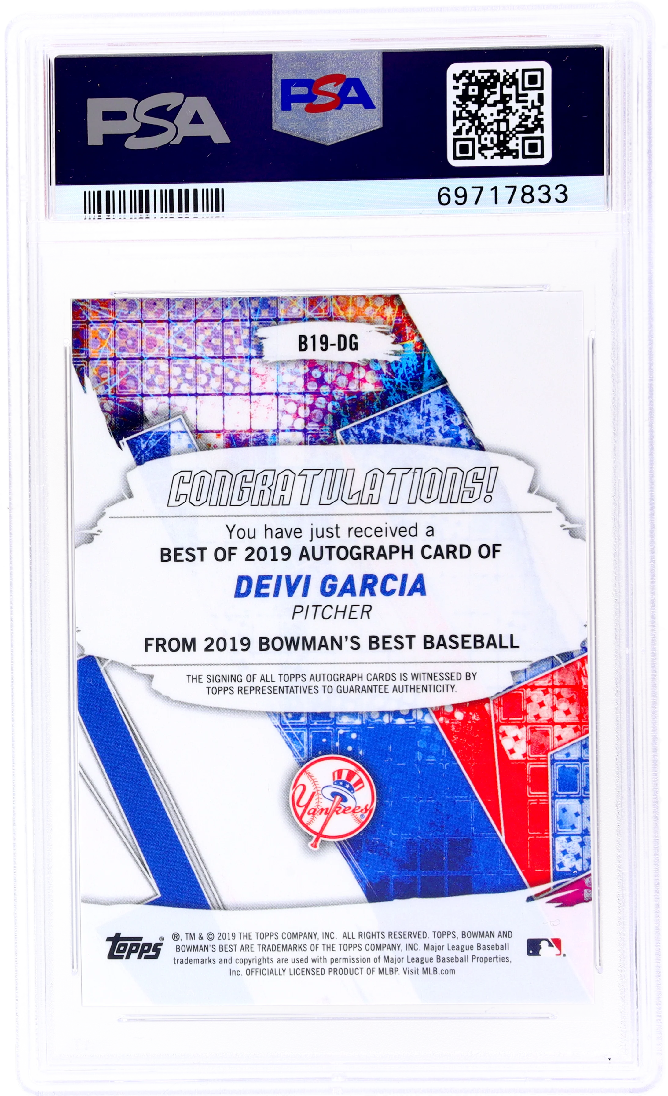 2019 Topps Bowman's Best Gold Refractor Deivi Garcia #B19DG Auto /50 PSA 10 - Image 2