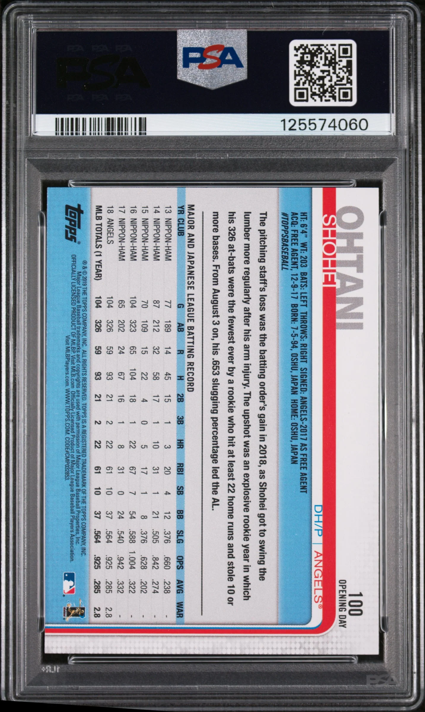 2019 Topps Opening Day Shohei Ohtani #100 PSA 10 - Image 2