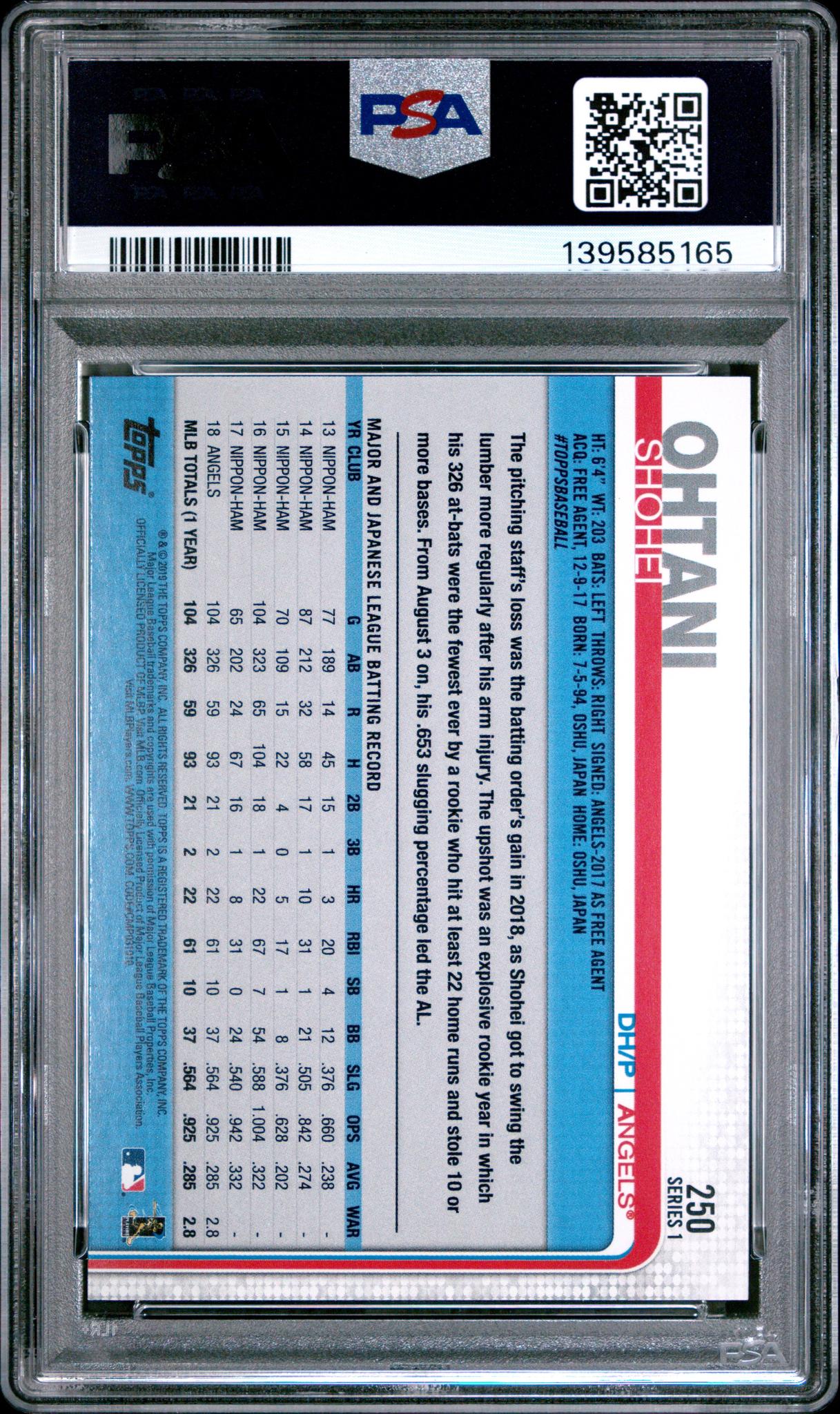 2019 Topps Swinging Shohei Ohtani #250 PSA 9 - Image 2