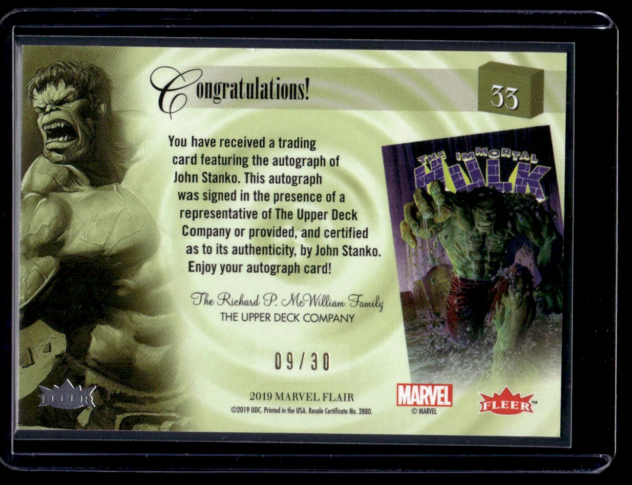 2019 Upper Deck Marvel Flair Hulk #33 Artist Auto /30 - Image 2