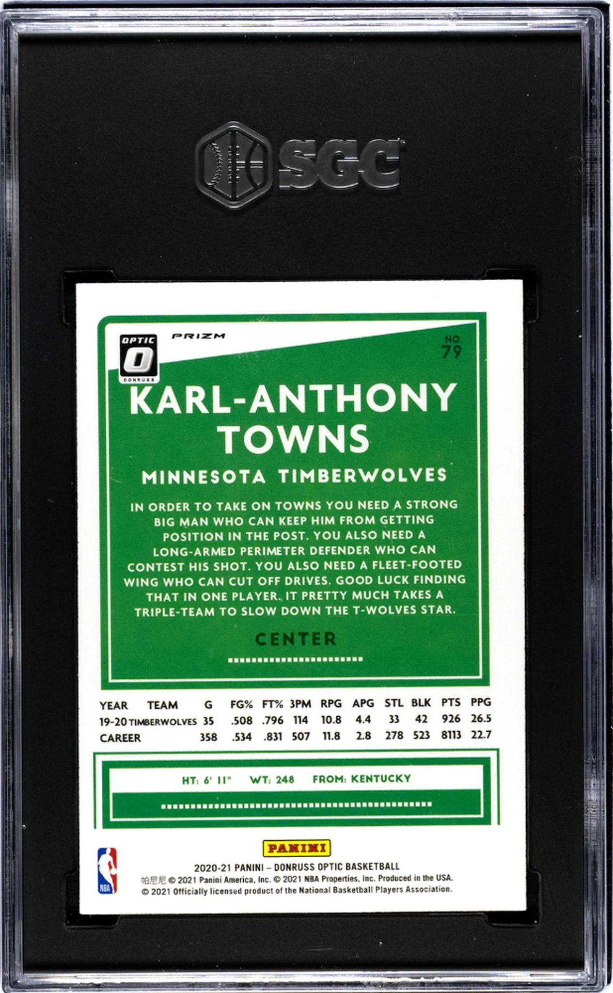 2020-21 Donruss Optic #79 Karl-Anthony Towns Fanatics Box Set SGC 9.5 - Image 2