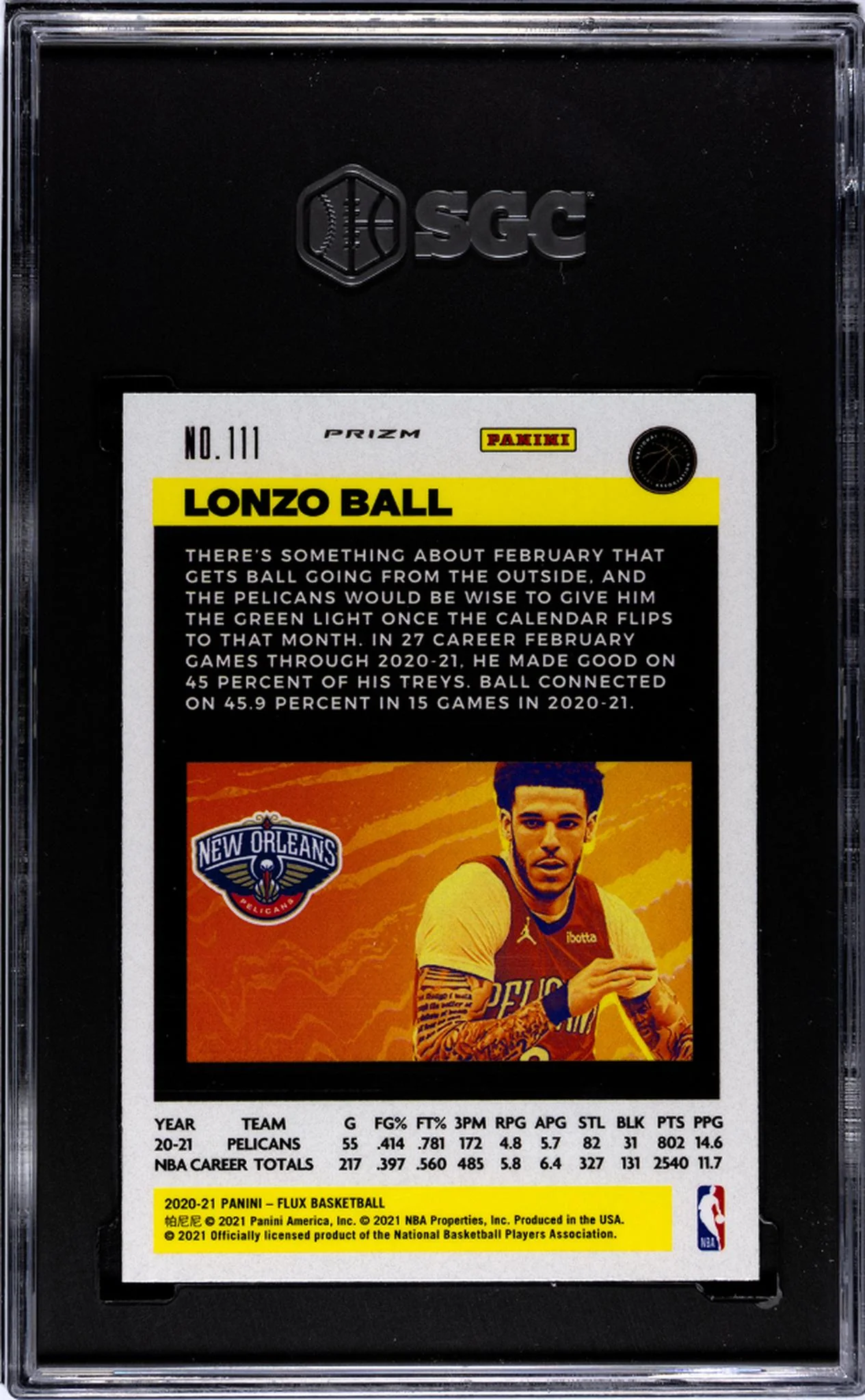 2020-21 Panini Flux Pulsar Lonzo Ball #111 SGC 10 - Image 2