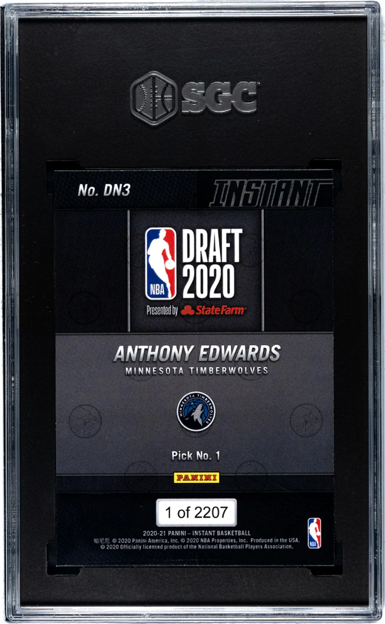 2020-21 Panini Instant #DN3 Anthony Edwards Draft Night /2207 SGC 9.5 - Image 2