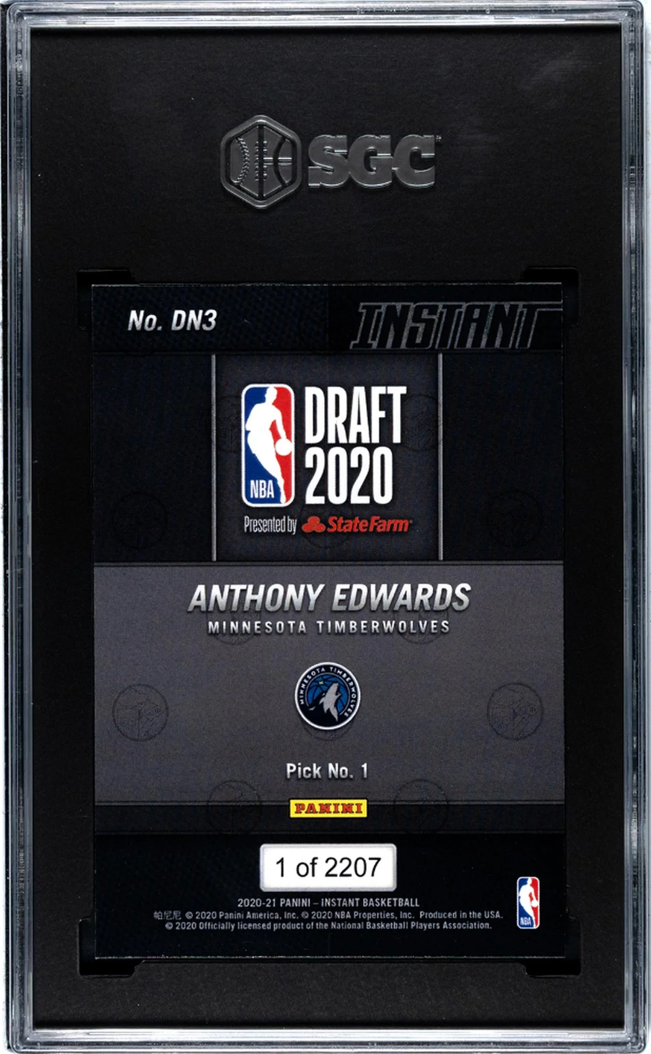 2020-21 Panini Instant Draft Night 2020 Anthony Edwards #DN3 RC /2207 SGC 9.5 - Image 2