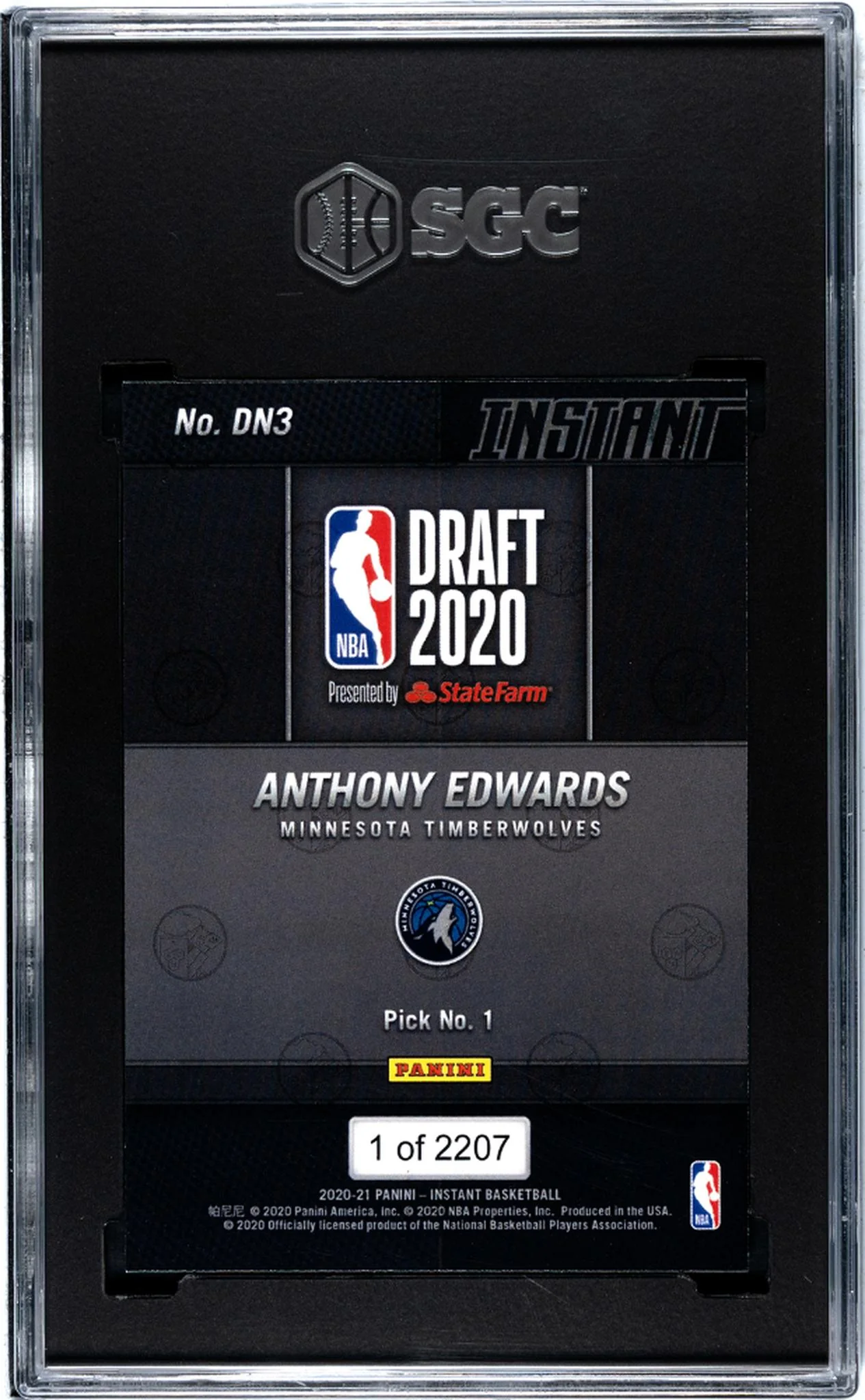 2020-21 Panini Instant Draft Night 2020 Anthony Edwards #DN3 RC SGC 9.5 - Image 2