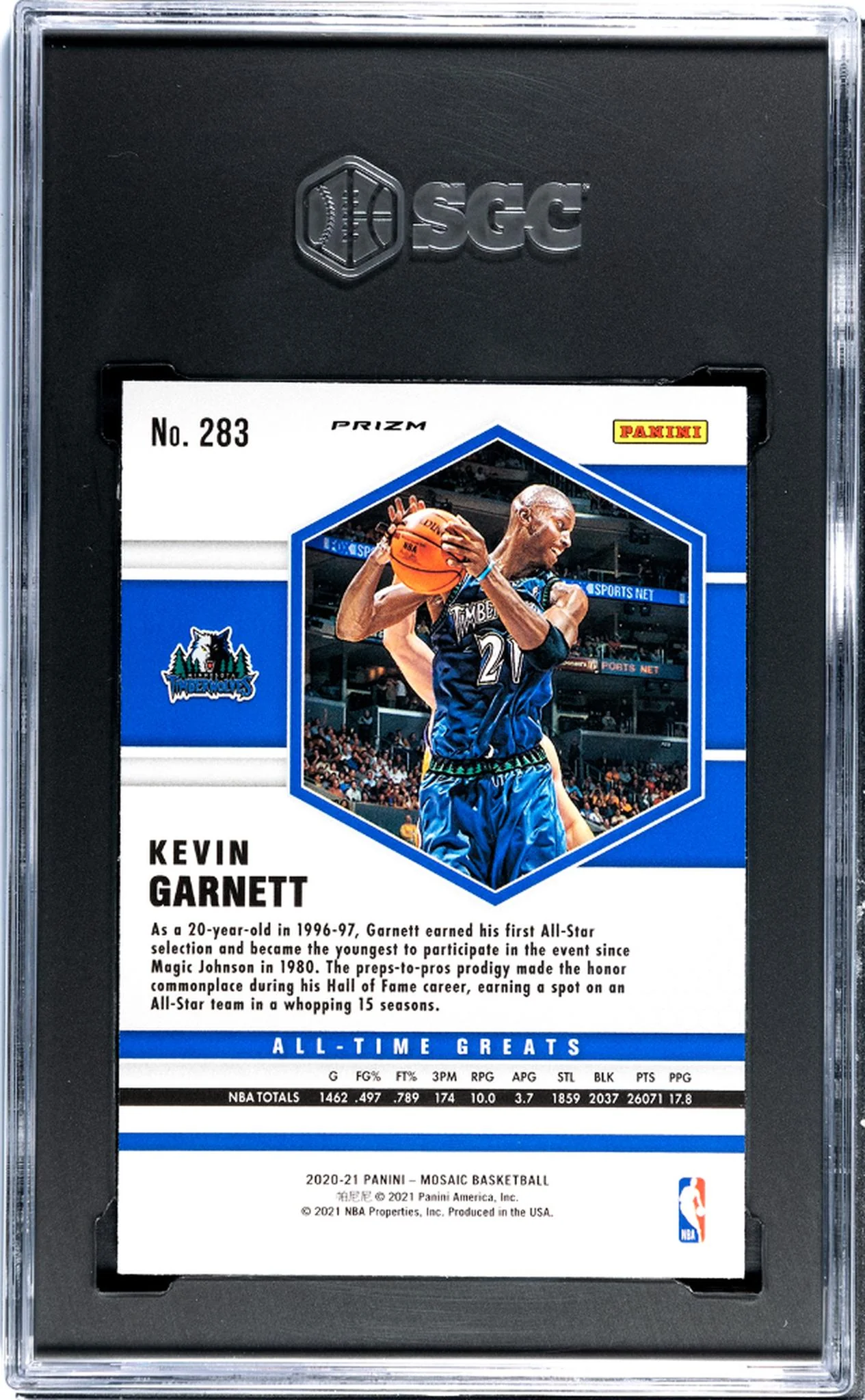 2020-21 Panini Mosaic #283 Kevin Garnett All-Time Greats Gold Wave Prizm SGC 10 - Image 2