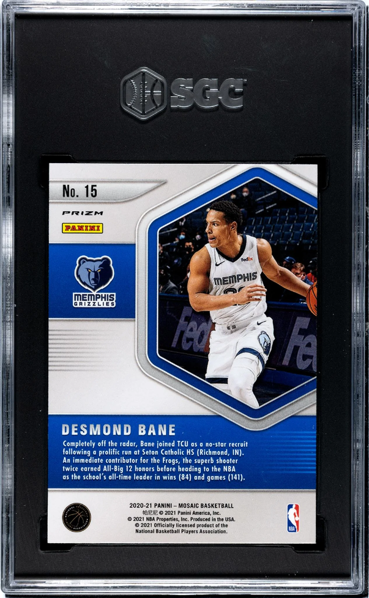 2020-21 Panini Mosaic Blue Chips Red Prizm Desmond Bane #15 SGC 9 - Image 2