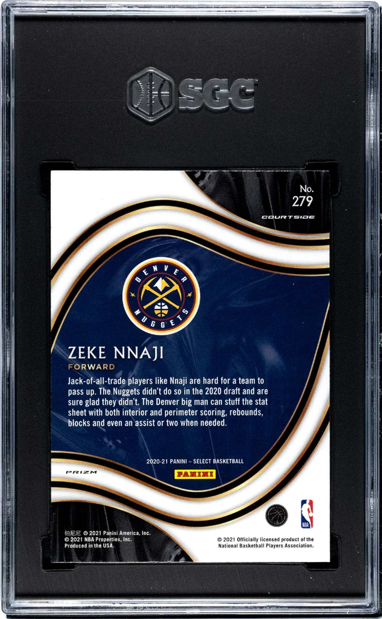 2020-21 Panini Select Gold Wave Prizm Zeke Nnaji #279 SGC 8 - Image 2