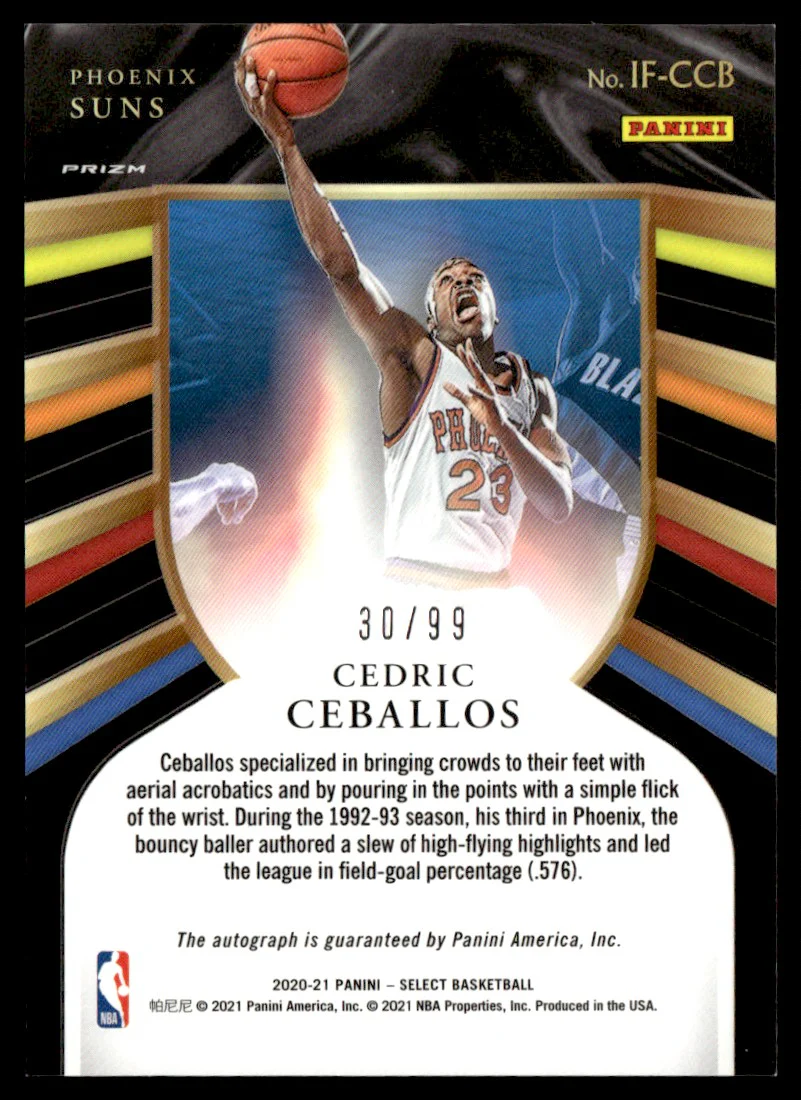2020-21 Panini Select In Flight Signatures Cedric Ceballos #IF-CCB Auto /99 - Image 2