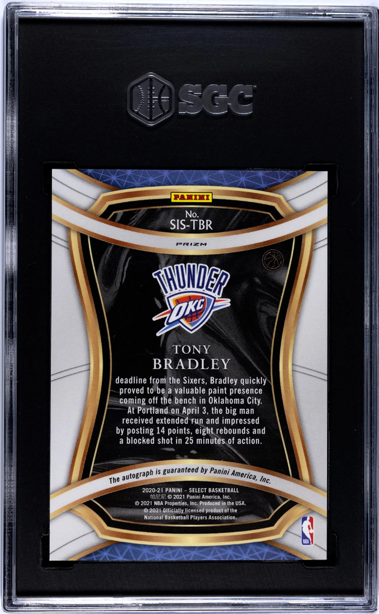2020-21 Panini Select #SIS-TBR Tony Bradley Sig. Selections SGC 8.5 - Image 2
