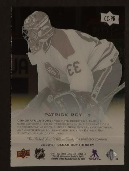 2020 Upper Deck Clear Cut Patrick Roy Auto #CC-PR - Image 2