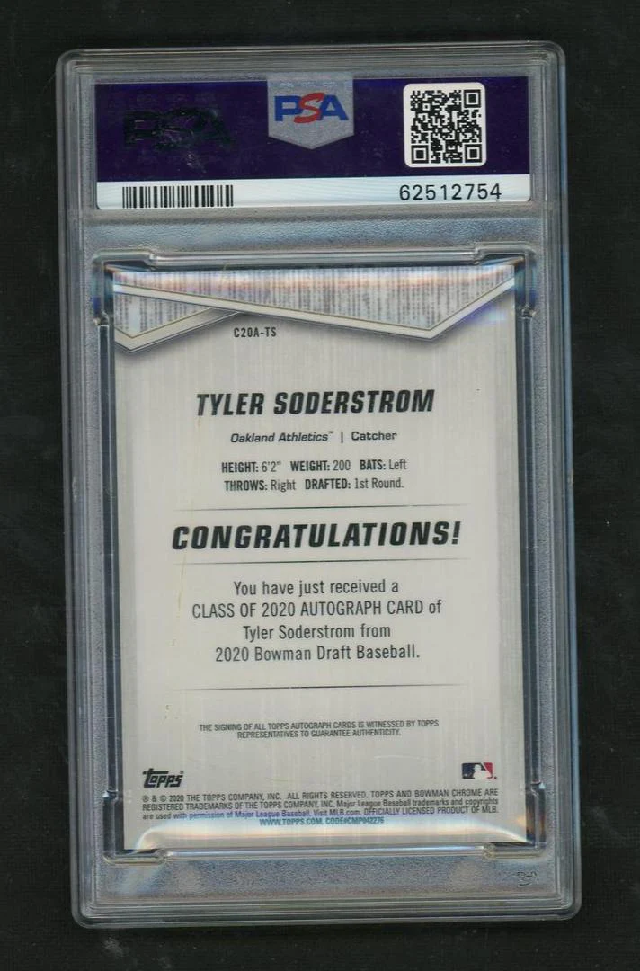 2020 Bowman Draft Class of '20 Autograph Gold Refractor Tyler Soderstrom #C20ATS /50 PSA 9 - Image 2