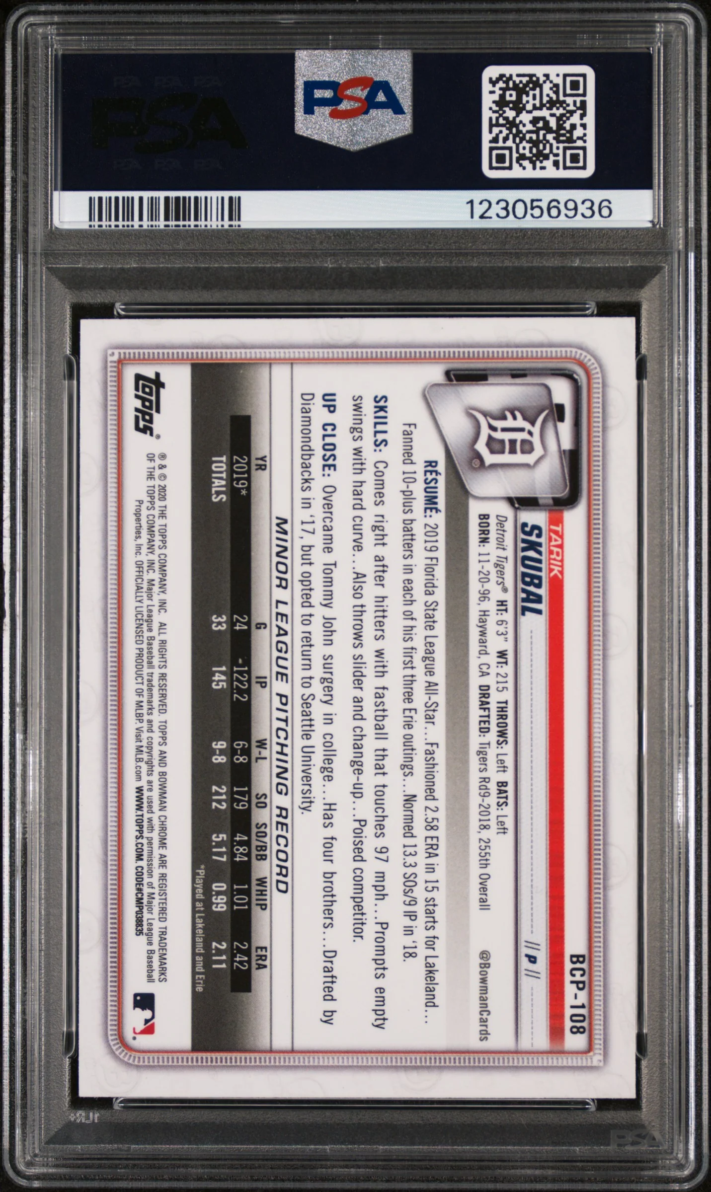 2020 Bowman Mega Box Chrome Mojo Refractor Tarik Skubal #BCP108 PSA 10 - Image 2
