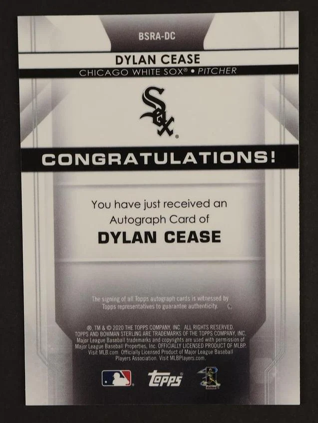 2020 Bowman Sterling Orange Refractor Dylan Cease #BSRA-DC RC Auto /75 - Image 2