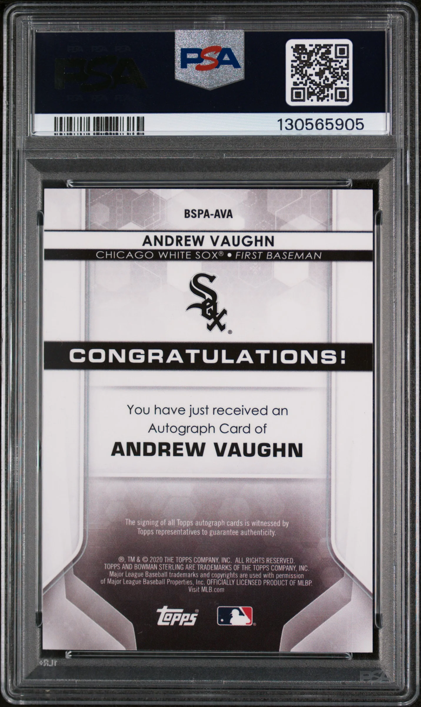 2020 Bowman Sterling Prospect Autographs Andrew Vaughn #BSPAAVA PSA 9 - Image 2