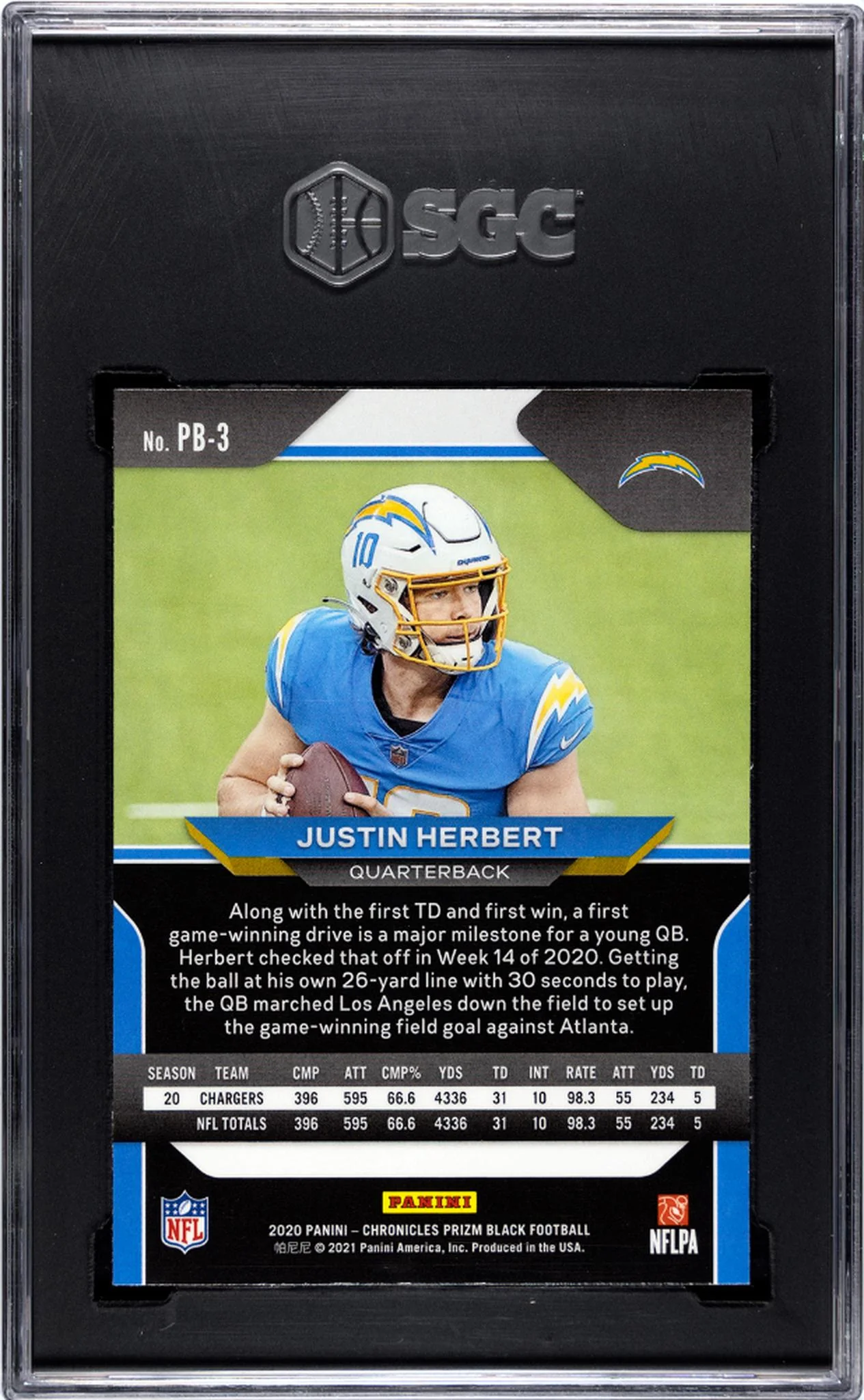 2020 Chronicles #PB-3 Justin Herbert Prizm Black SGC 10 - Image 2