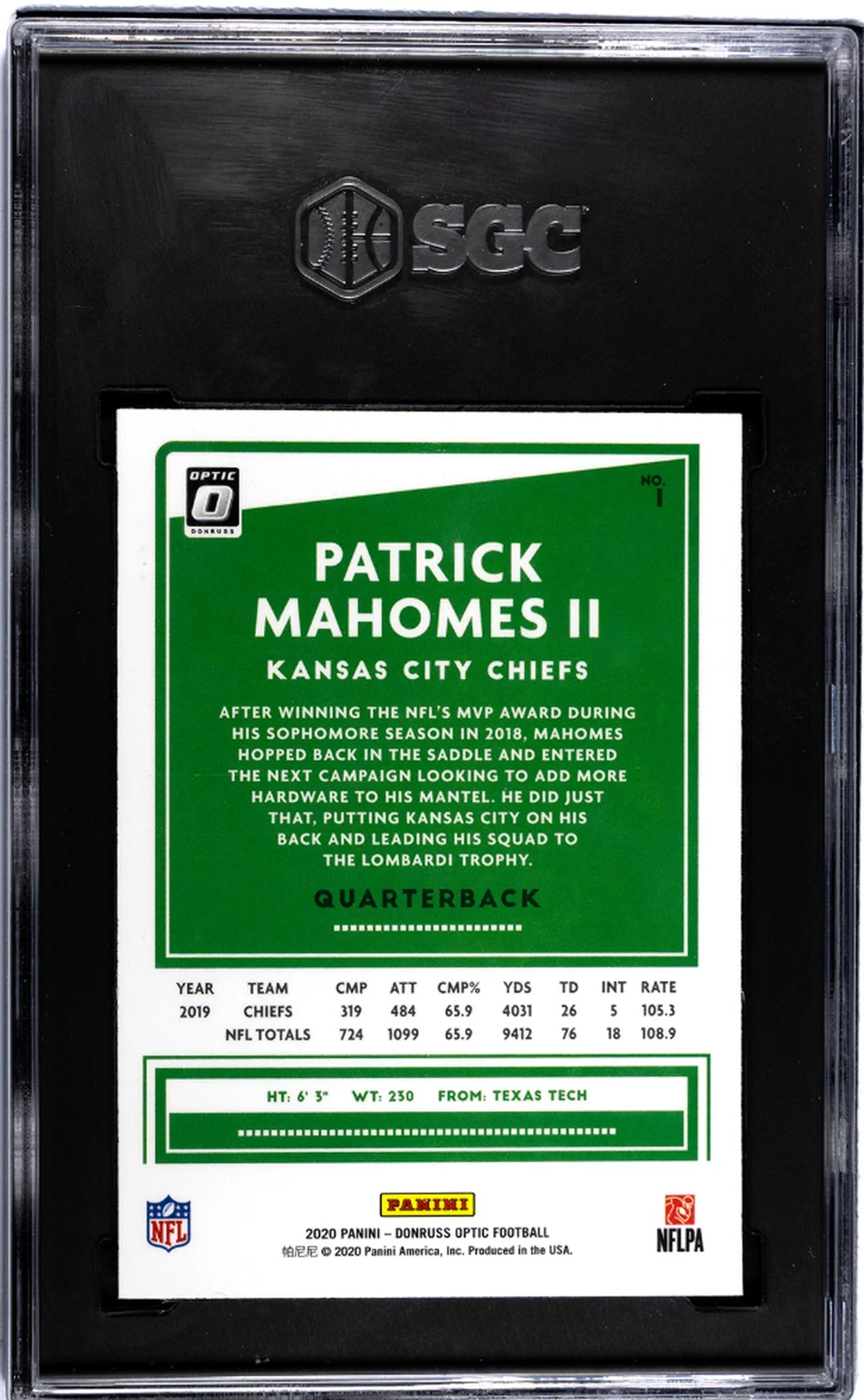 2020 Donruss Optic #1 Patrick Mahomes II SGC 9.5 - Image 2