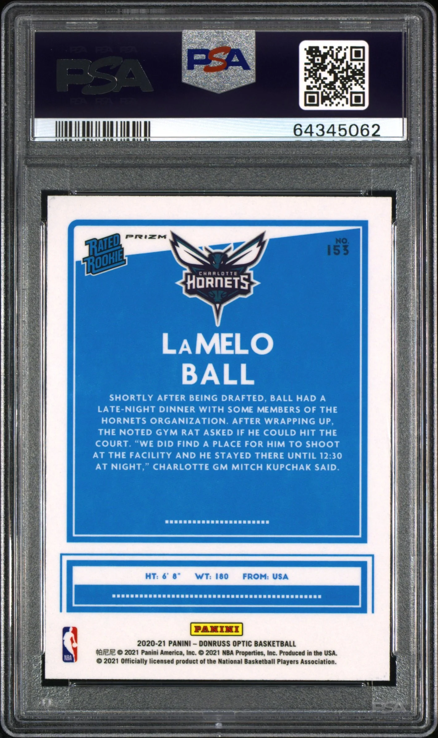2020 Donruss Optic Checkerboard Lamelo Ball #153 PSA 10 - Image 2
