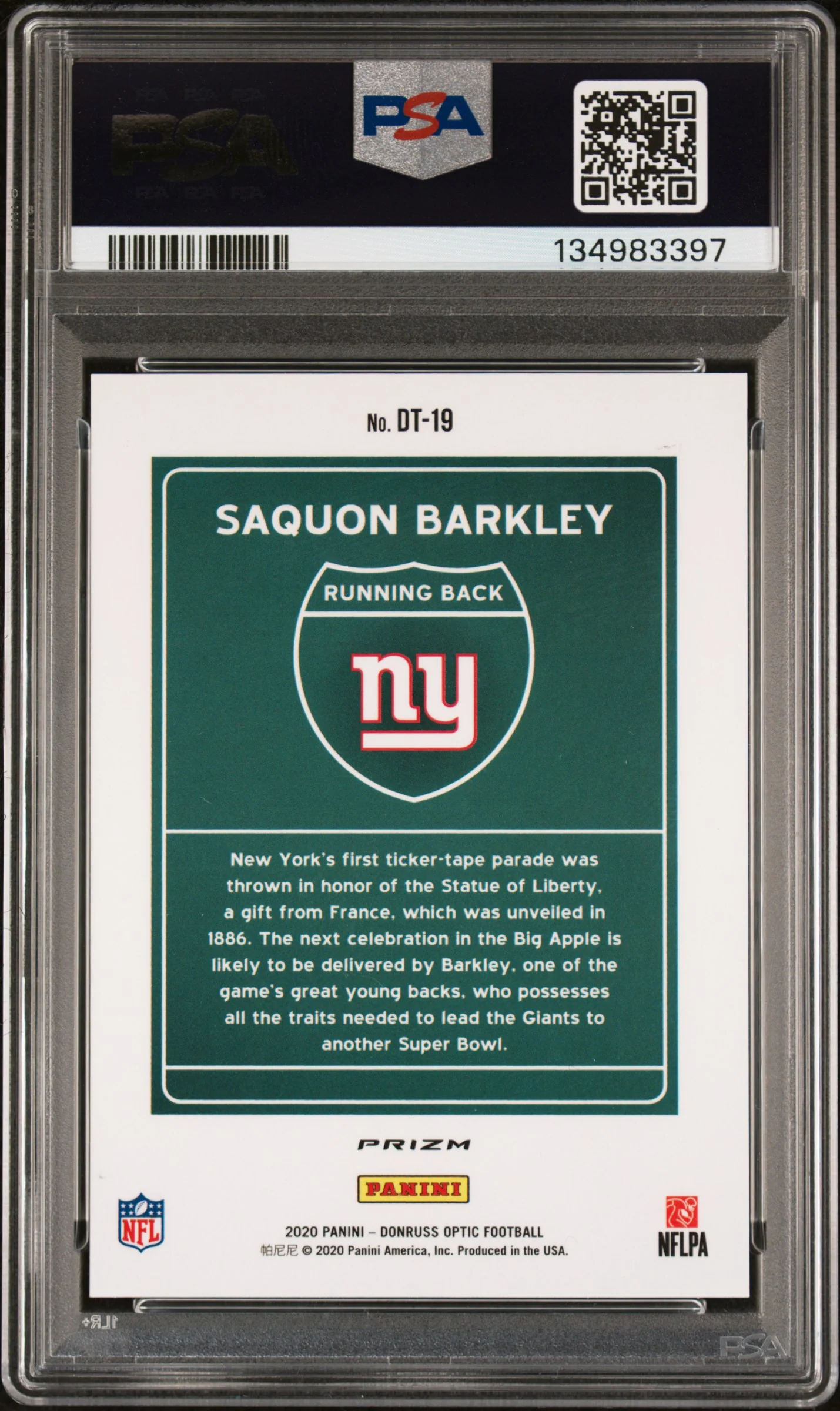 2020 Donruss Optic Downtown Saquon Barkley #19 PSA 10 - Image 2