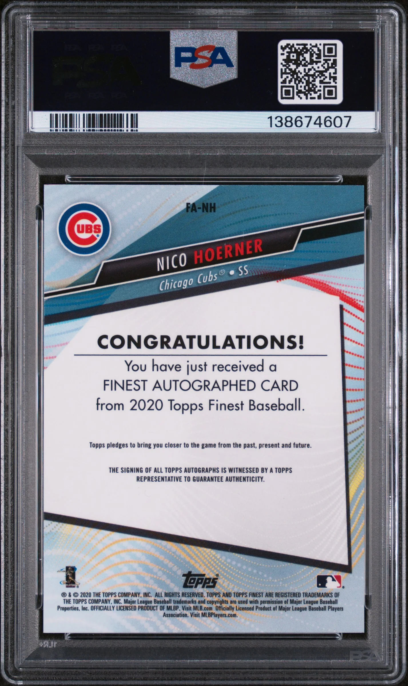 2020 Finest Autograph Nico Hoerner #FANH PSA 9 - Image 2