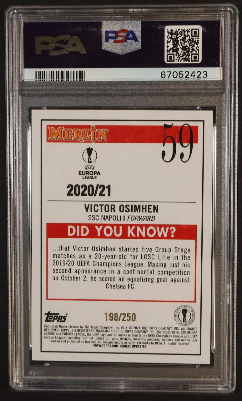 2020 Merlin UEFA Champions League Atomic Refractor Victor Osimhen #59 /250 PSA 10 - Image 2