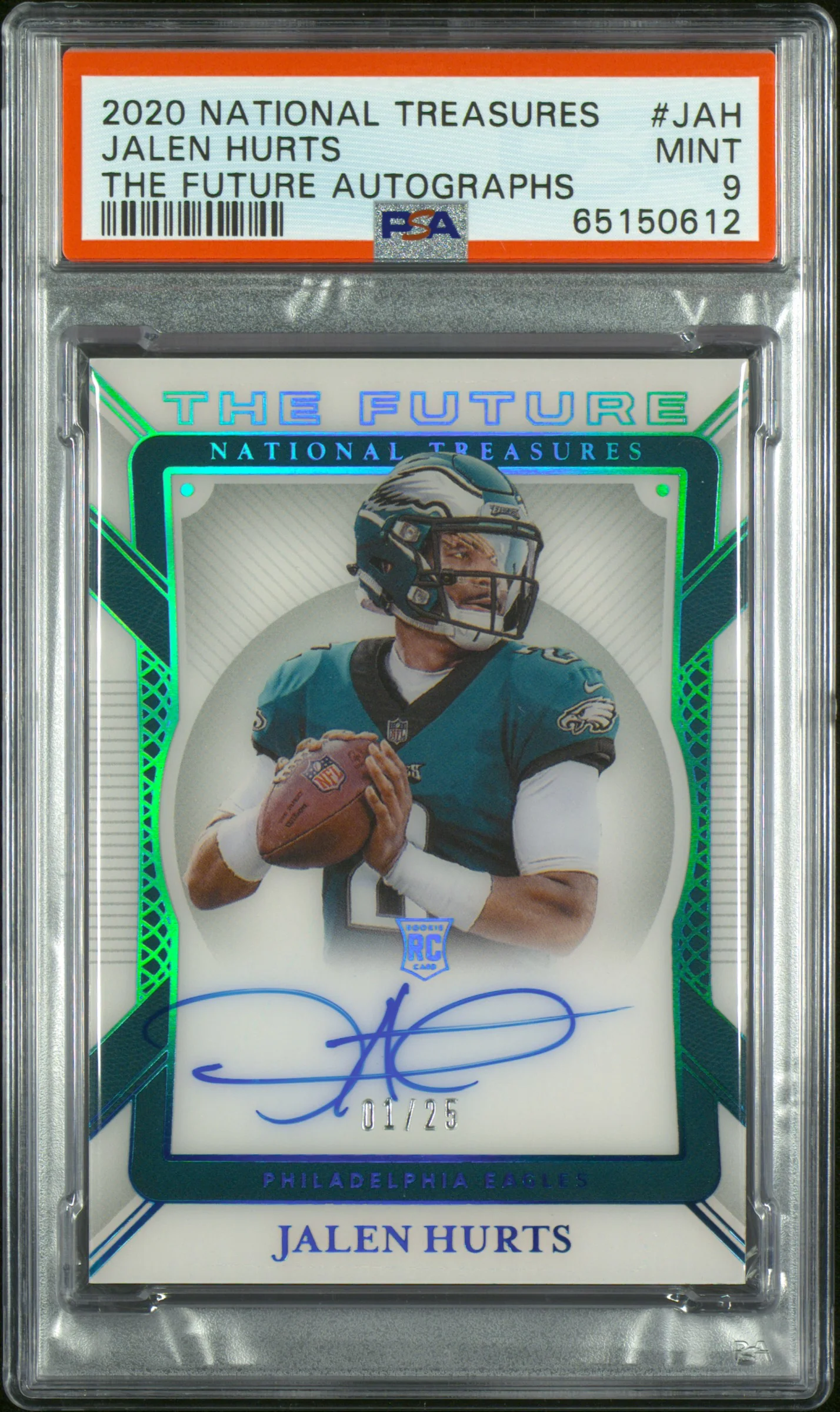 2020 National Treasures the Future Autograph Jalen Hurts #TF-JAH /25 PSA 9
