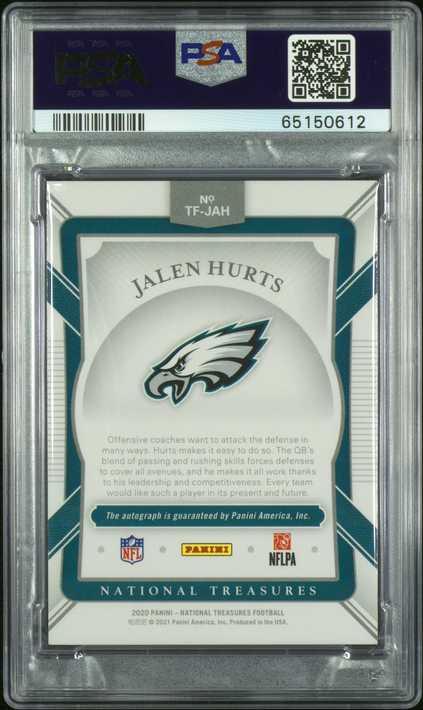 2020 National Treasures the Future Autograph Jalen Hurts #TF-JAH /25 PSA 9 - Image 2