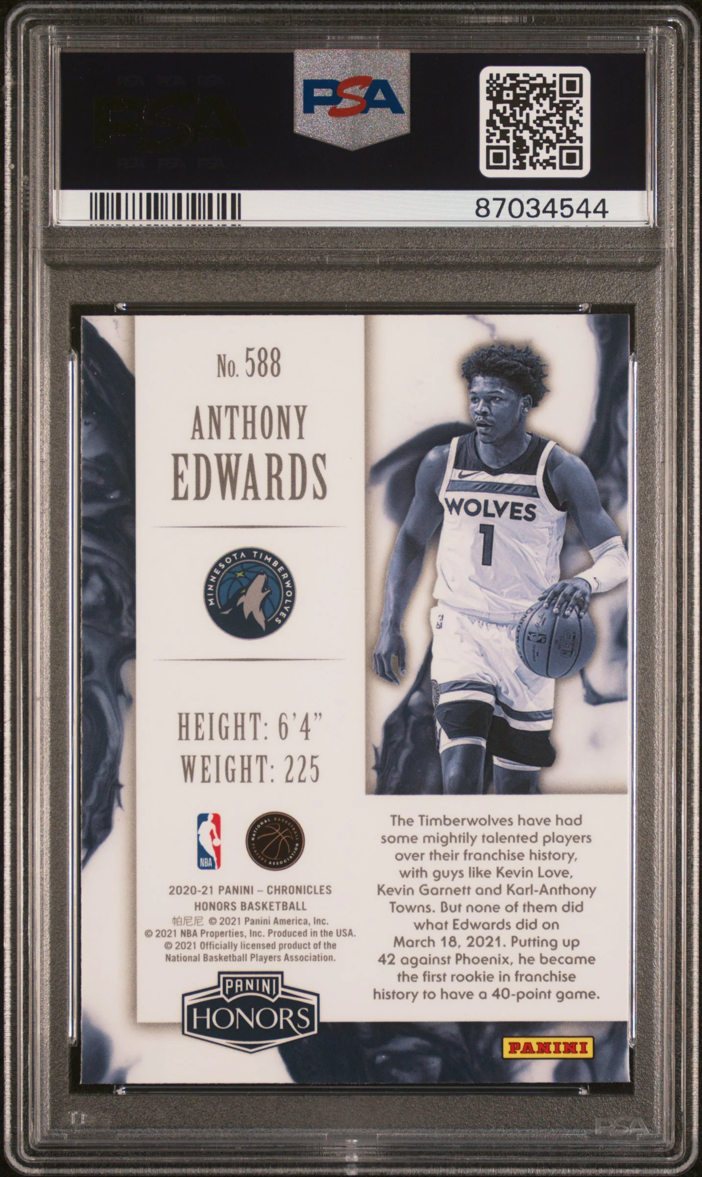 2020 Panini Chronicles Honors Anthony Edwards #588 PSA 10 - Image 2