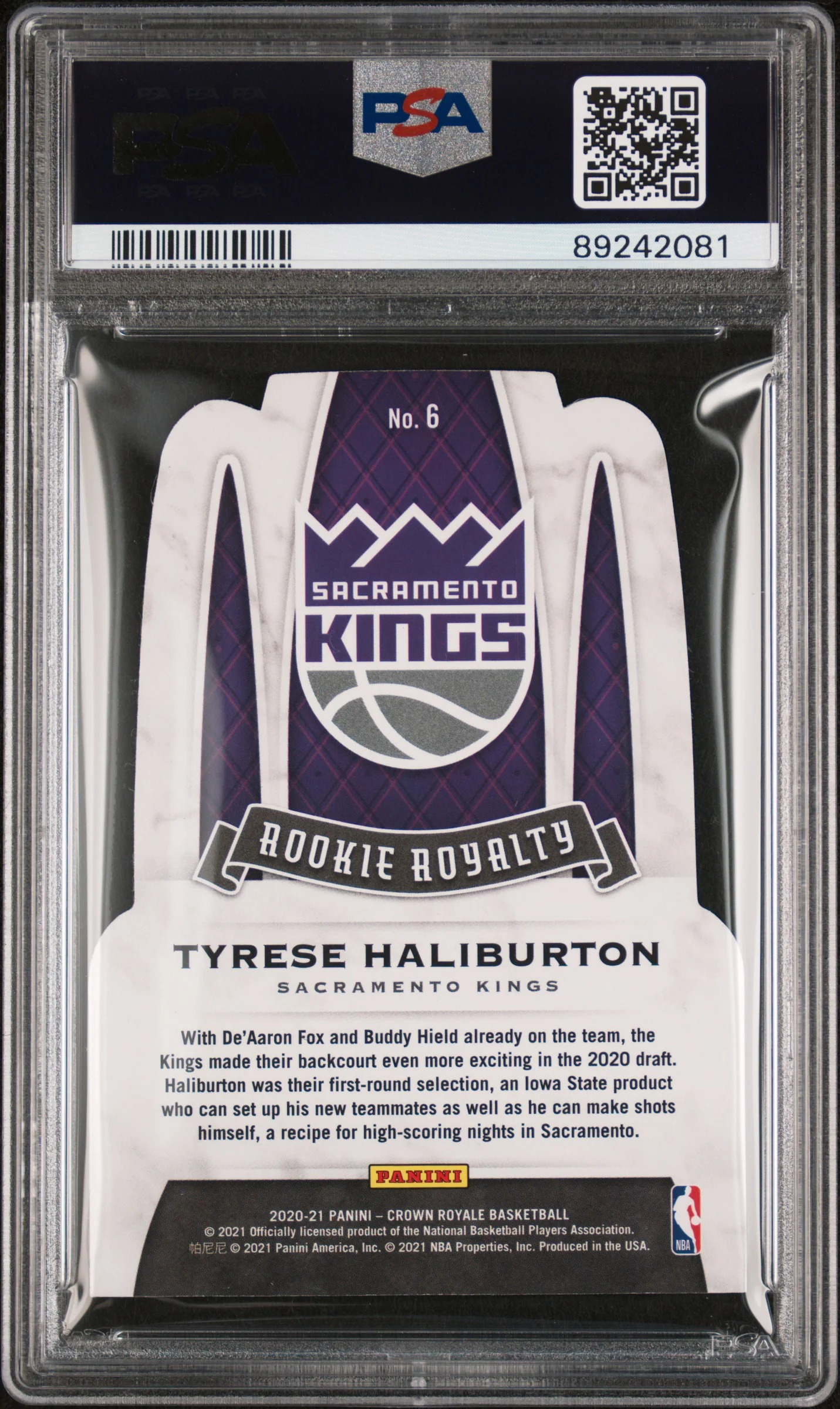 2020 Panini Crown Royale Rookie Royalty Red Tyrese Haliburton #6 /49 PSA 9 - Image 2