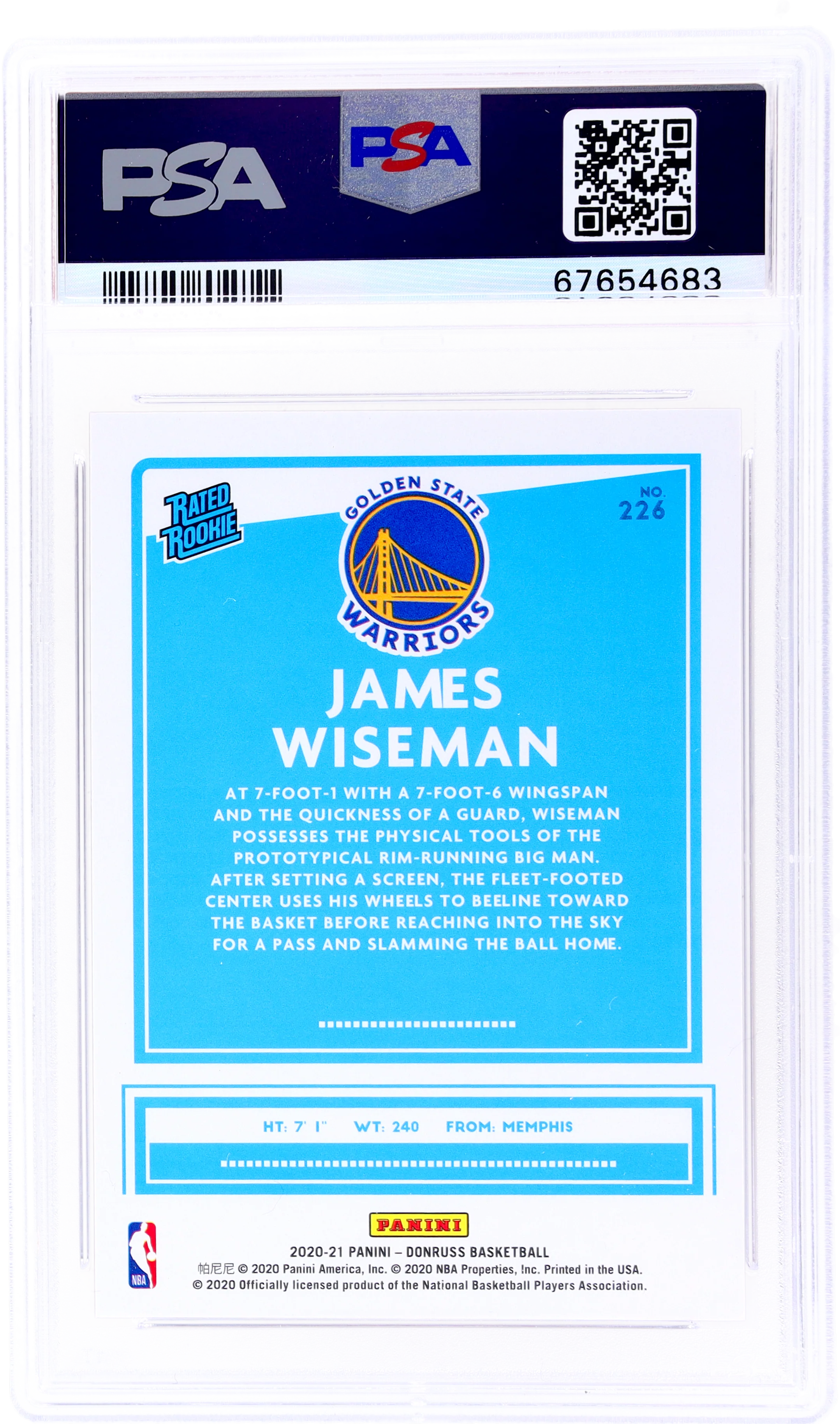 2020 Panini Donruss Choice James Wiseman #226 /99 PSA 10 RC - Image 2
