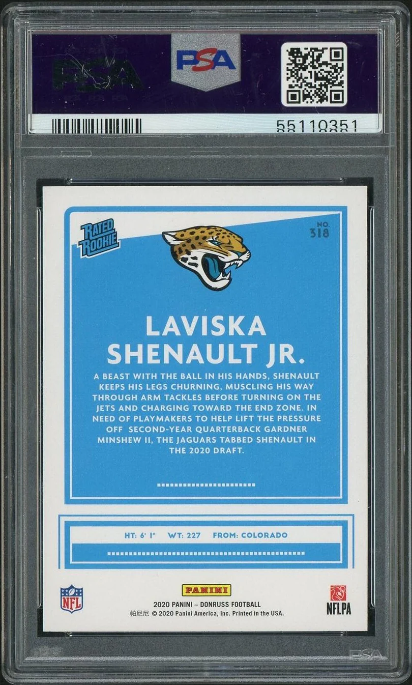 2020 Panini Donruss 318 Laviska Shenault Jr. Canvas Rookie PSA 10 Gem Mint Jacksonville Jaguars - Image 2