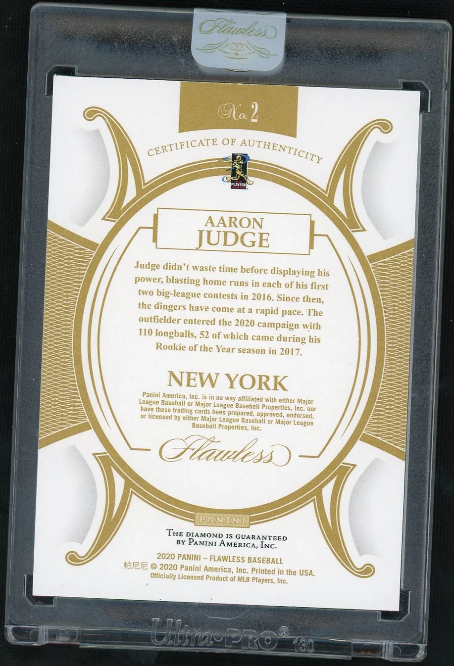 2020 Panini Flawless Aaron Judge Diamond /10 - Image 2