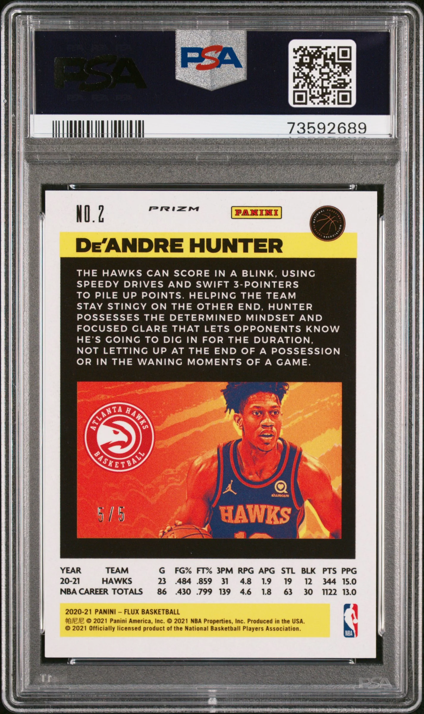 2020 Panini Flux Green De'Andre Hunter #2 /5 PSA 10 - Image 2
