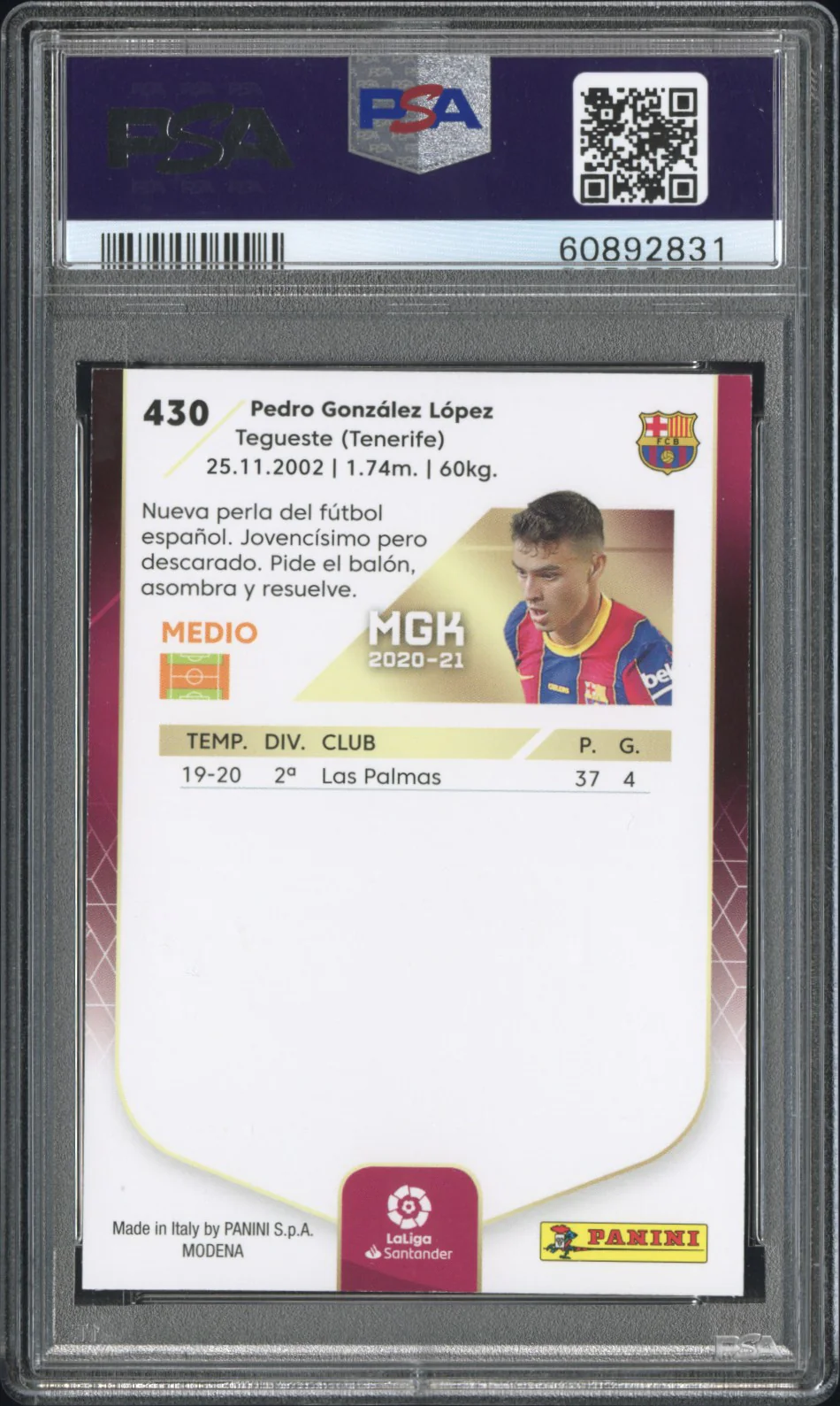 2020 Panini Megacracks La Liga Nuevo Fichaje Pedri #430 PSA 9 - Image 2