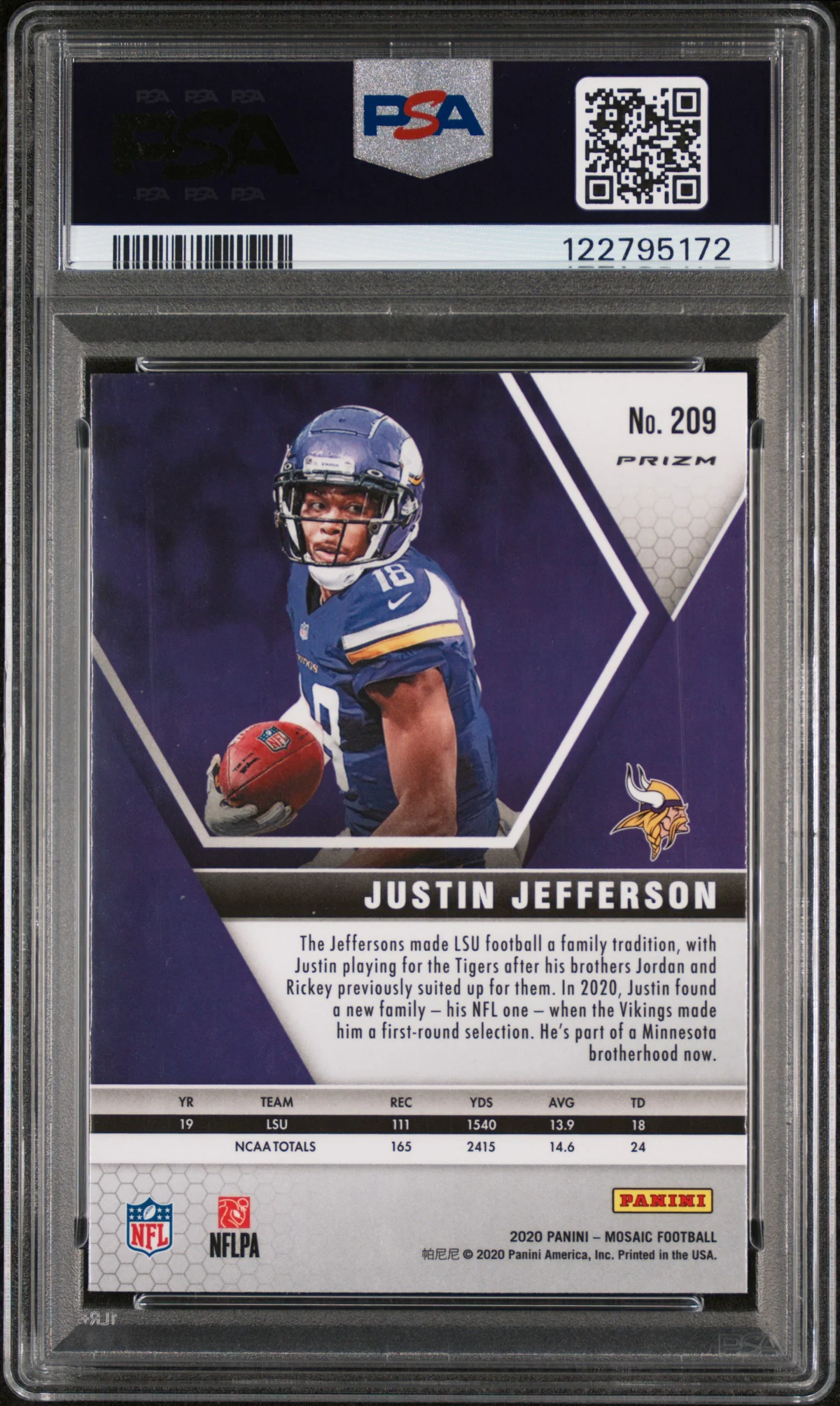 2020 Panini Mosaic Camo Pink Justin Jefferson #209 RC PSA 10 - Image 2