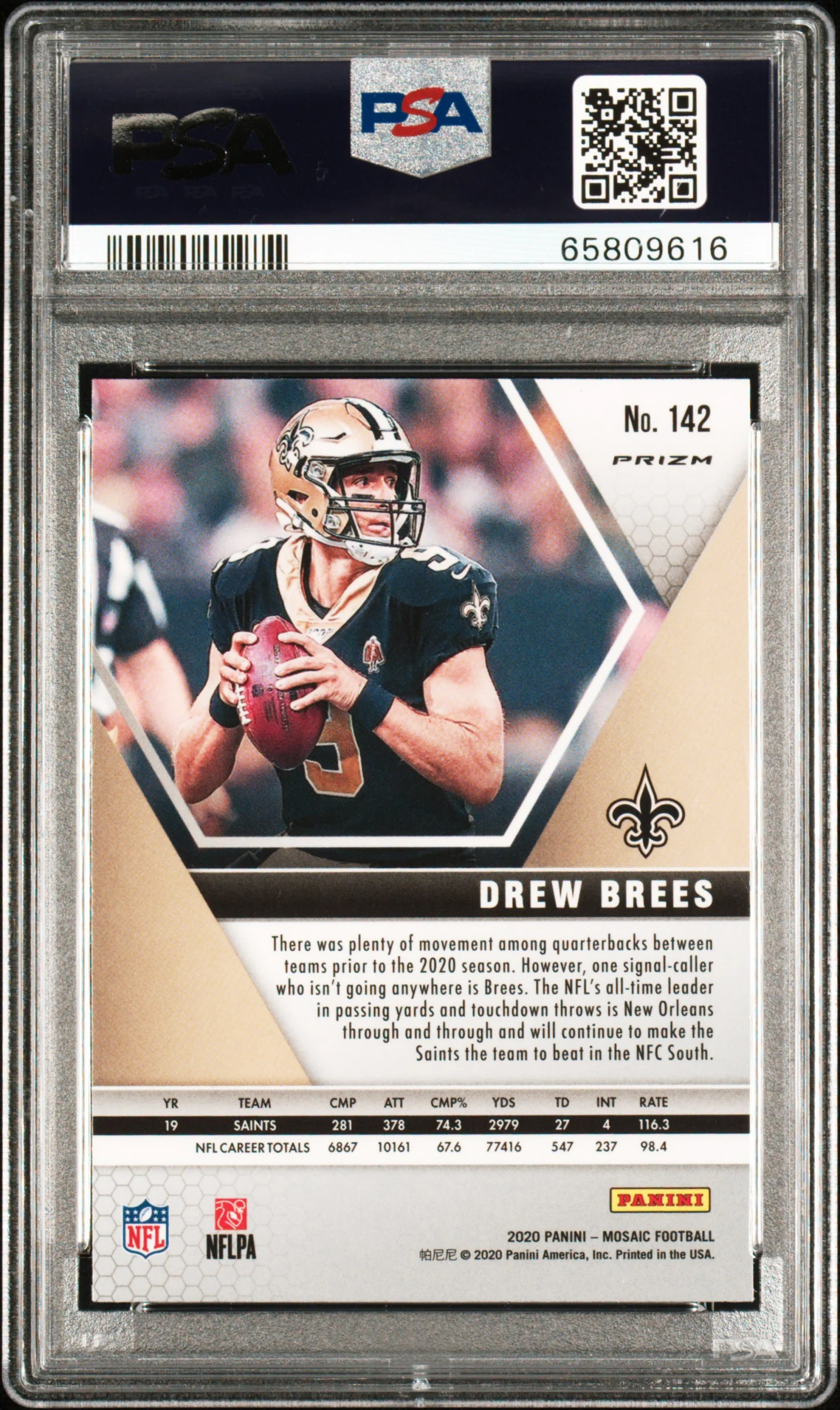 2020 Panini Mosaic Choice Peacock Mosaic Drew Brees #142 PSA 10 - Image 2