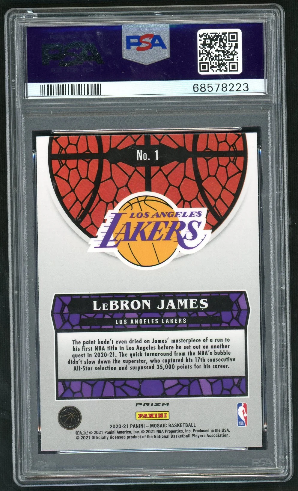 2020 Panini Mosaic Stained Glass LeBron James #1 PSA 9 - Image 2