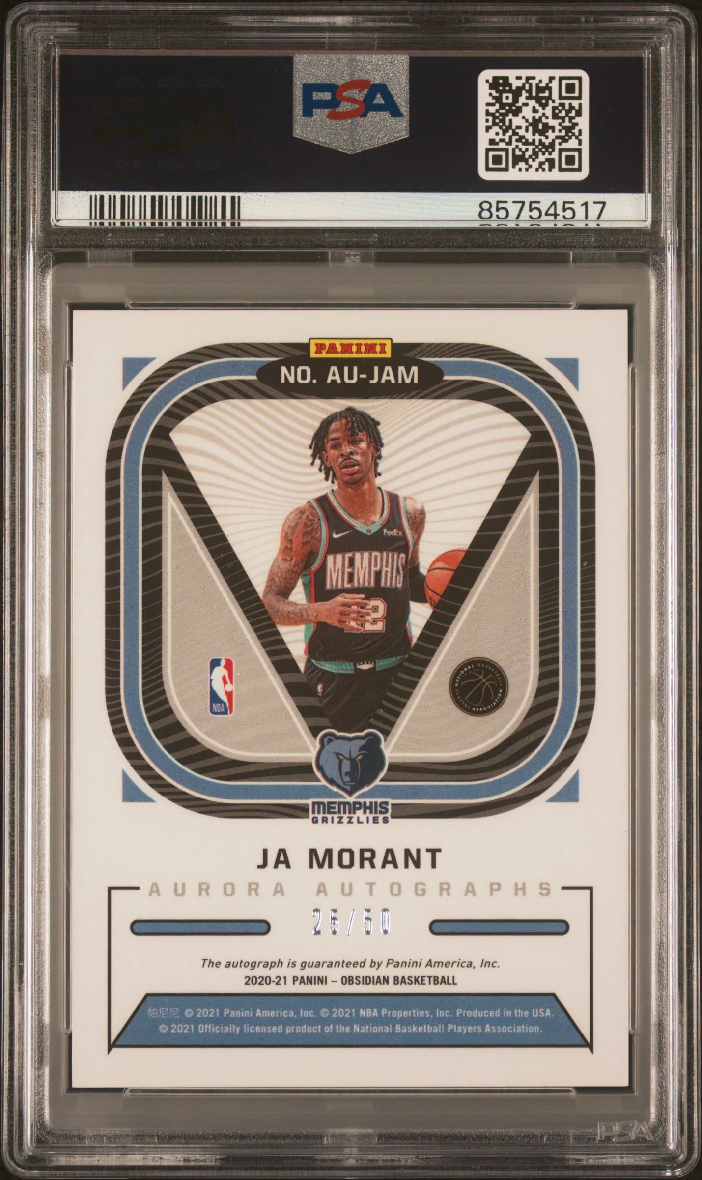 2020 Panini Obsidian Aurora Autographs Electric Etch Orange Ja Morant #AUJAM /50 PSA 10 - Image 2