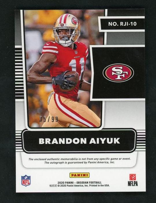 2020 Panini Obsidian Rookie Jersey Ink Brandon Aiyuk #RJI-10 Auto /99 - Image 2