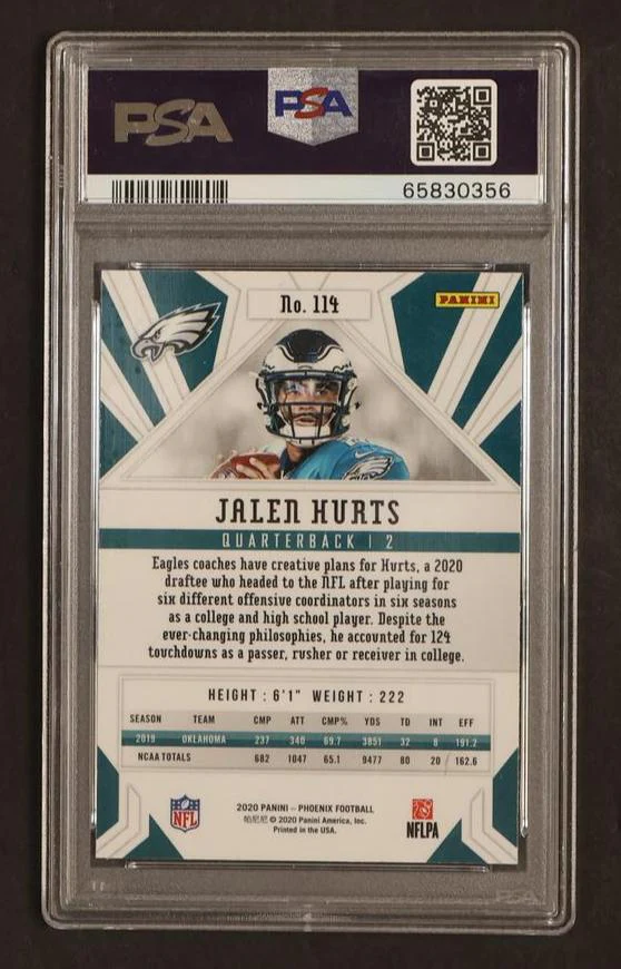 2020 Panini Phoenix Fire Burst Jalen Hurts #114 PSA 9 - Image 2