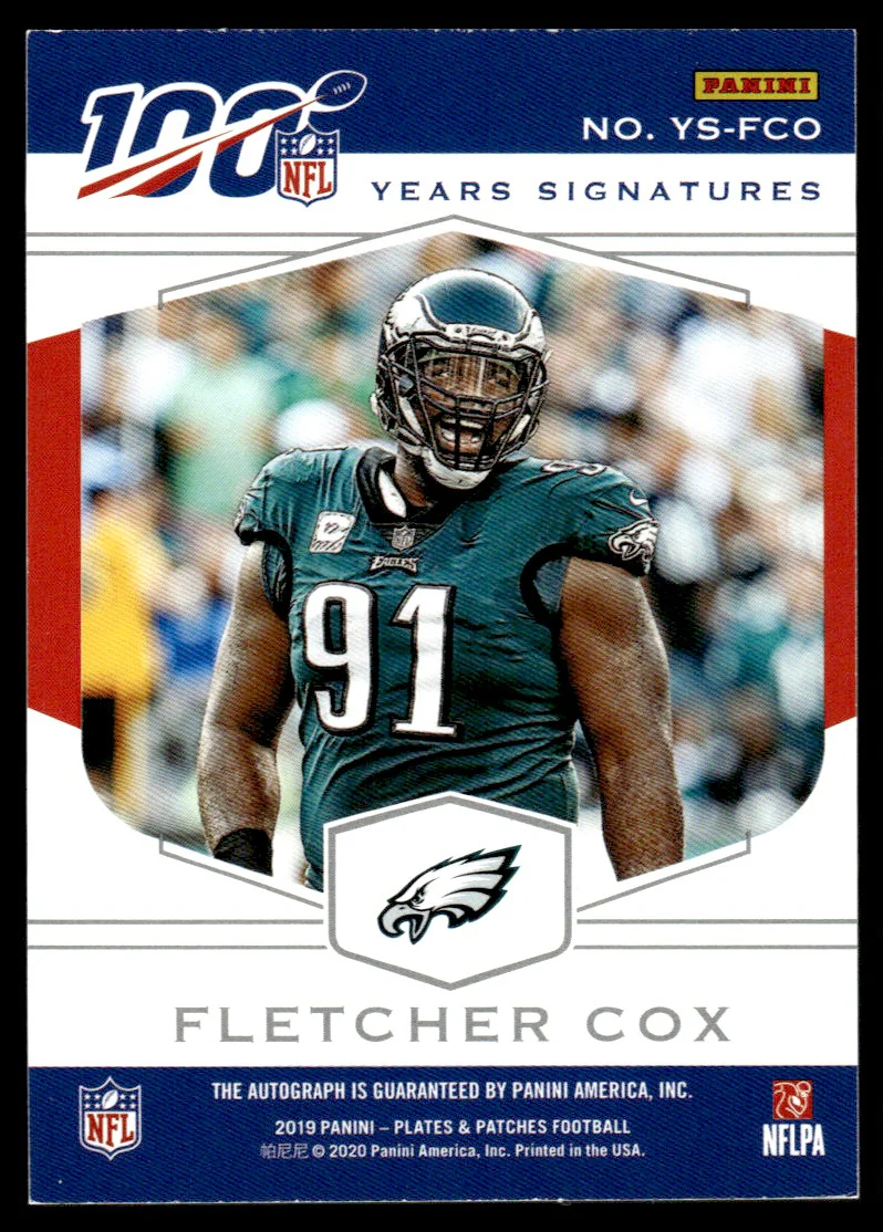 2020 Panini Plates & Patches YS-FCO Fletcher Cox Years Signatures /20 VG Eagles Auto - Image 2
