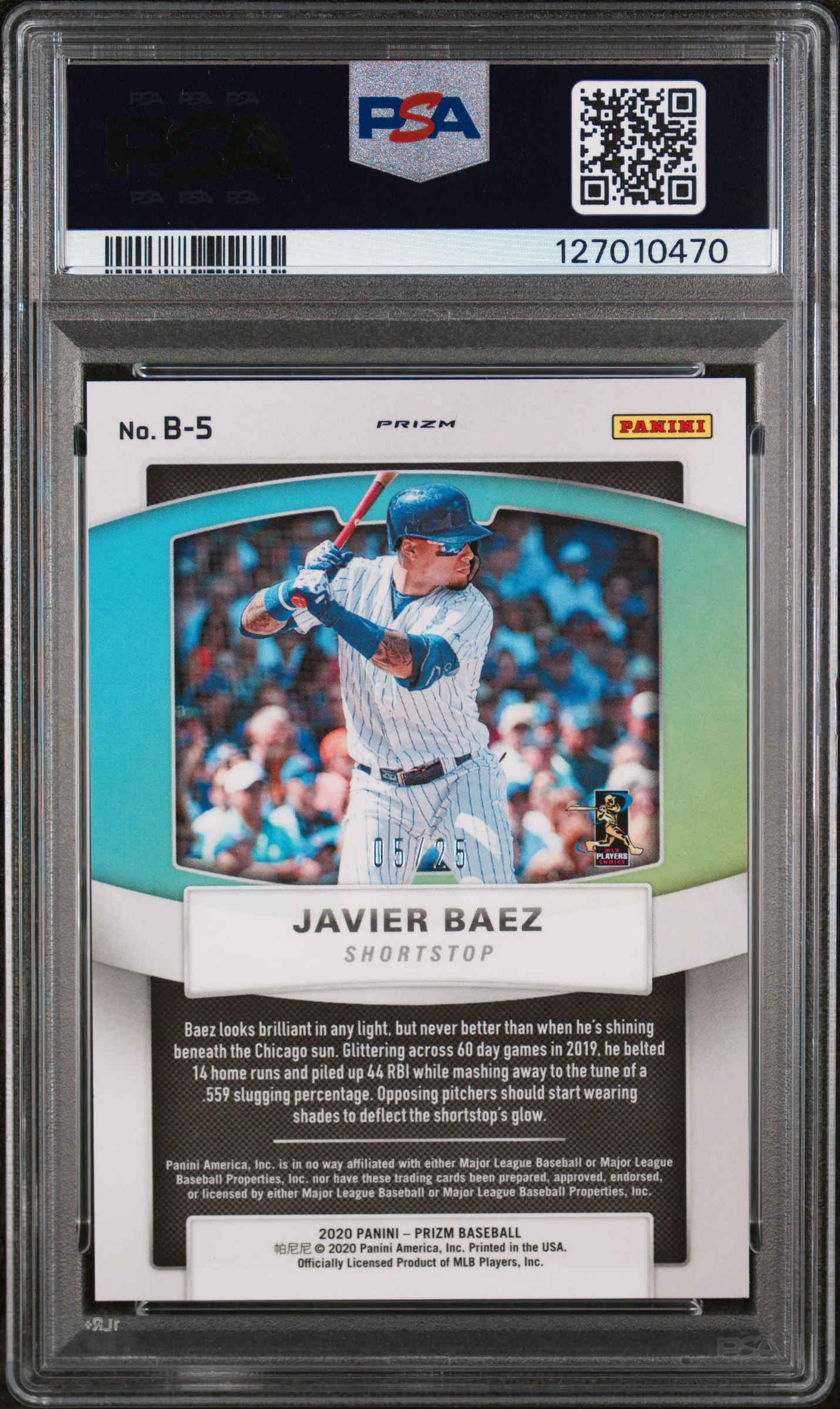2020 Panini Prizm Brilliance Bronze Donut Circles Prizm Javier Baez #B5 /25 PSA 10 - Image 2