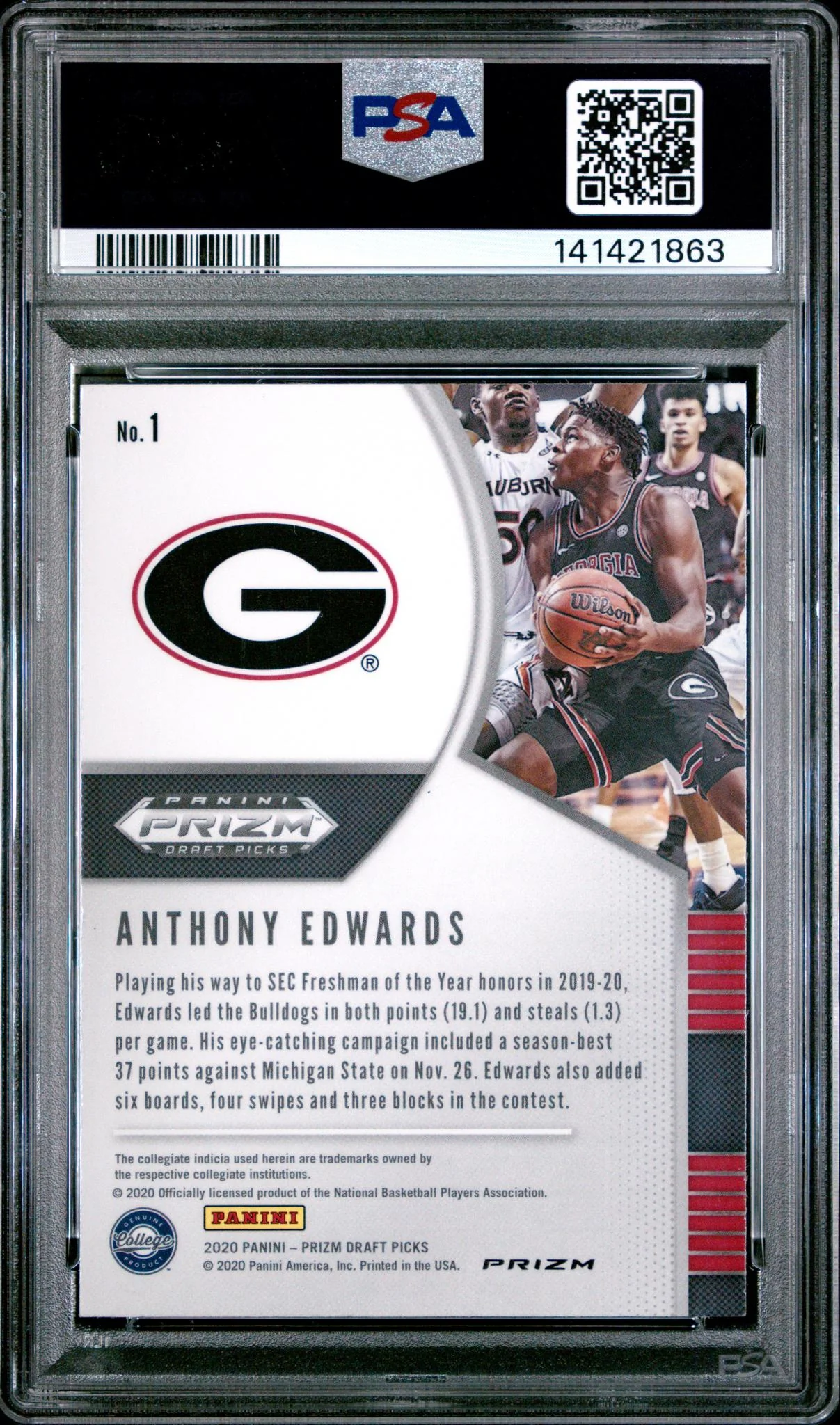 2020 Panini Prizm Draft Picks Red White and Blue Prizm Anthony Edwards #1 PSA 10 - Image 2
