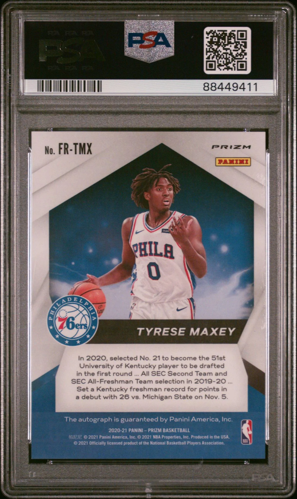 2020 Panini Prizm Fast Break Rookie Autograph Prizm Tyrese Maxey #35 PSA 10 - Image 2