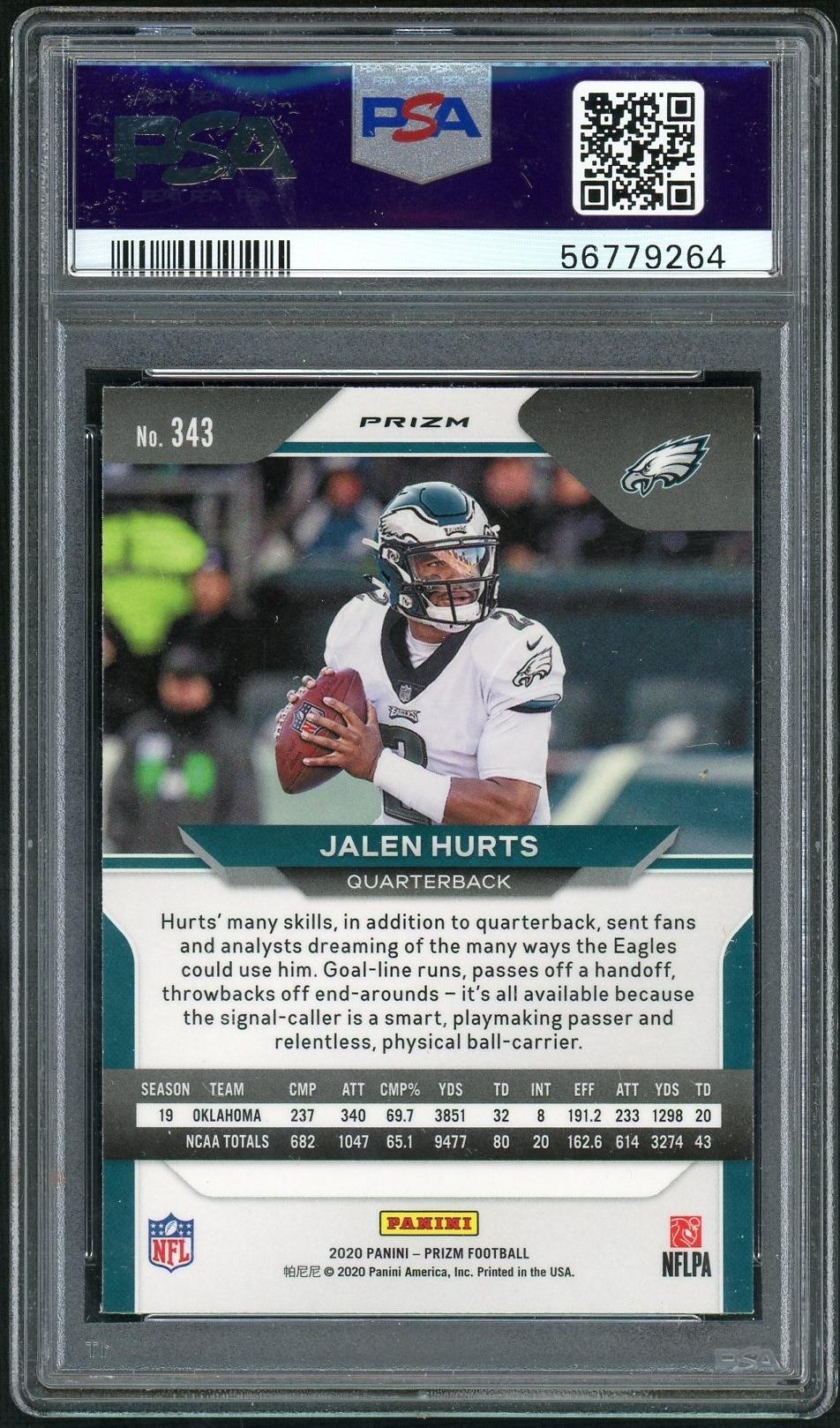 2020 Panini Prizm Green Prizm Jalen Hurts #343 PSA 10 - Image 2