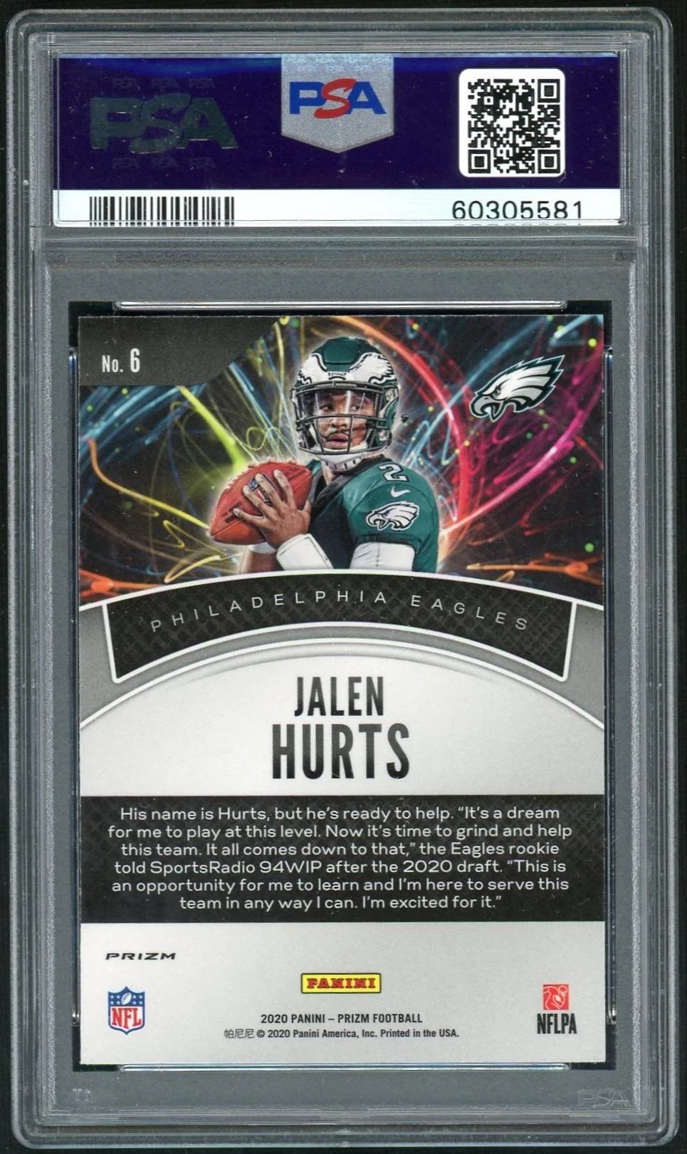2020 Panini Prizm Illumination Jalen Hurts #6 PSA 10 - Image 2