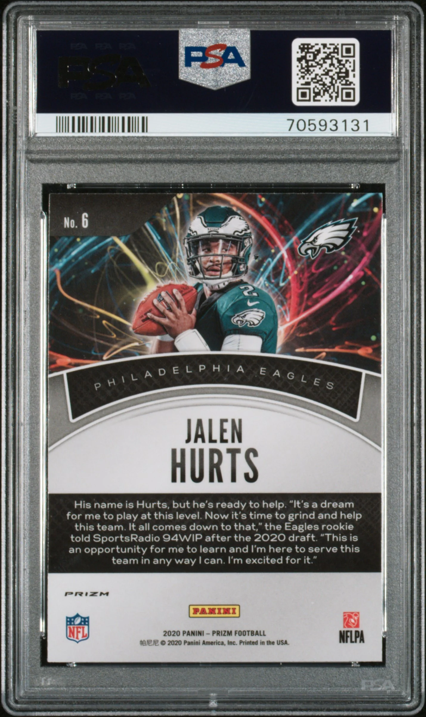 2020 Panini Prizm Illumination Jalen Hurts #6 PSA 10 - Image 2